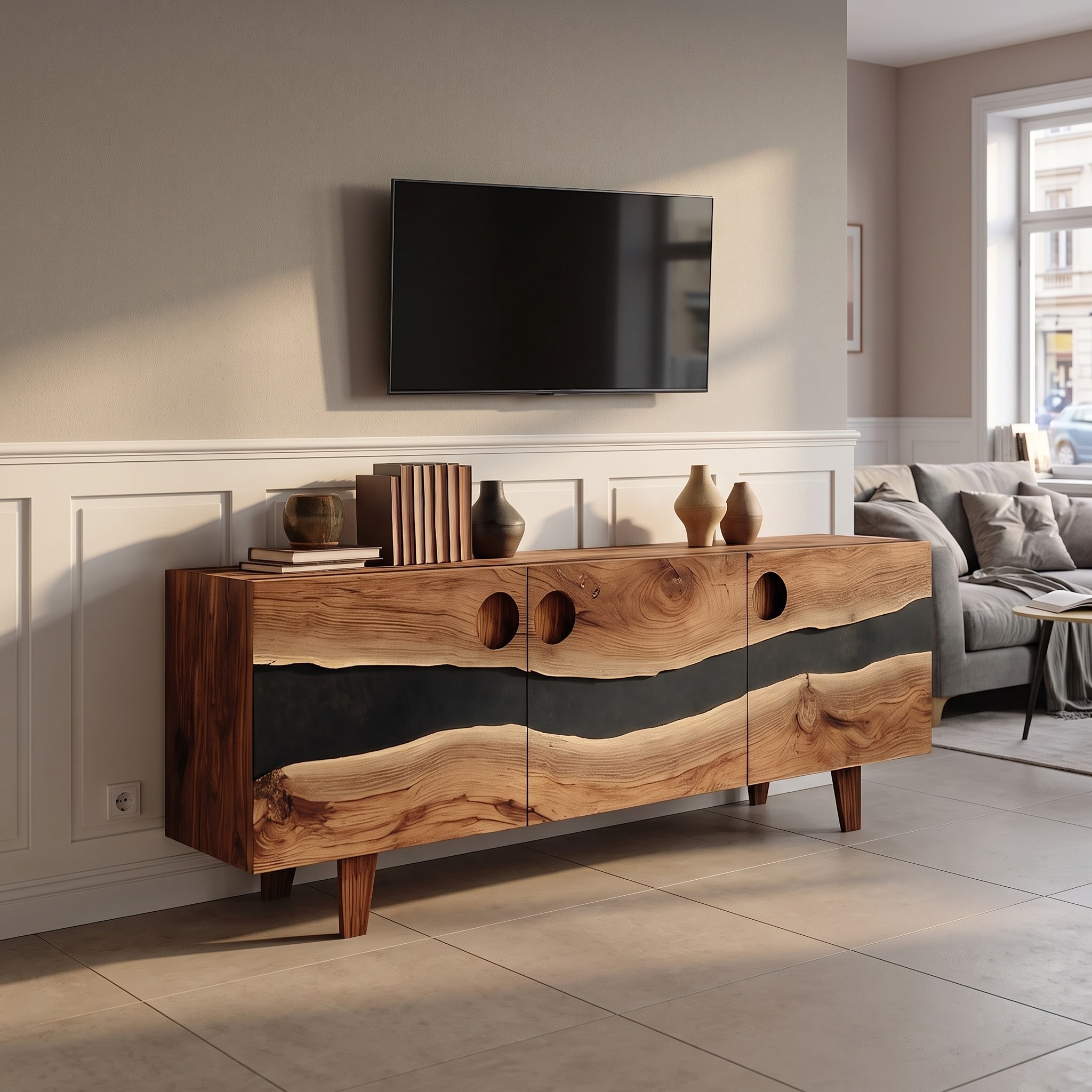 Farmhouse Solid Wood TV Stand & Media Console, Rustic Wooden Entertainment Center Storage Cabinet
