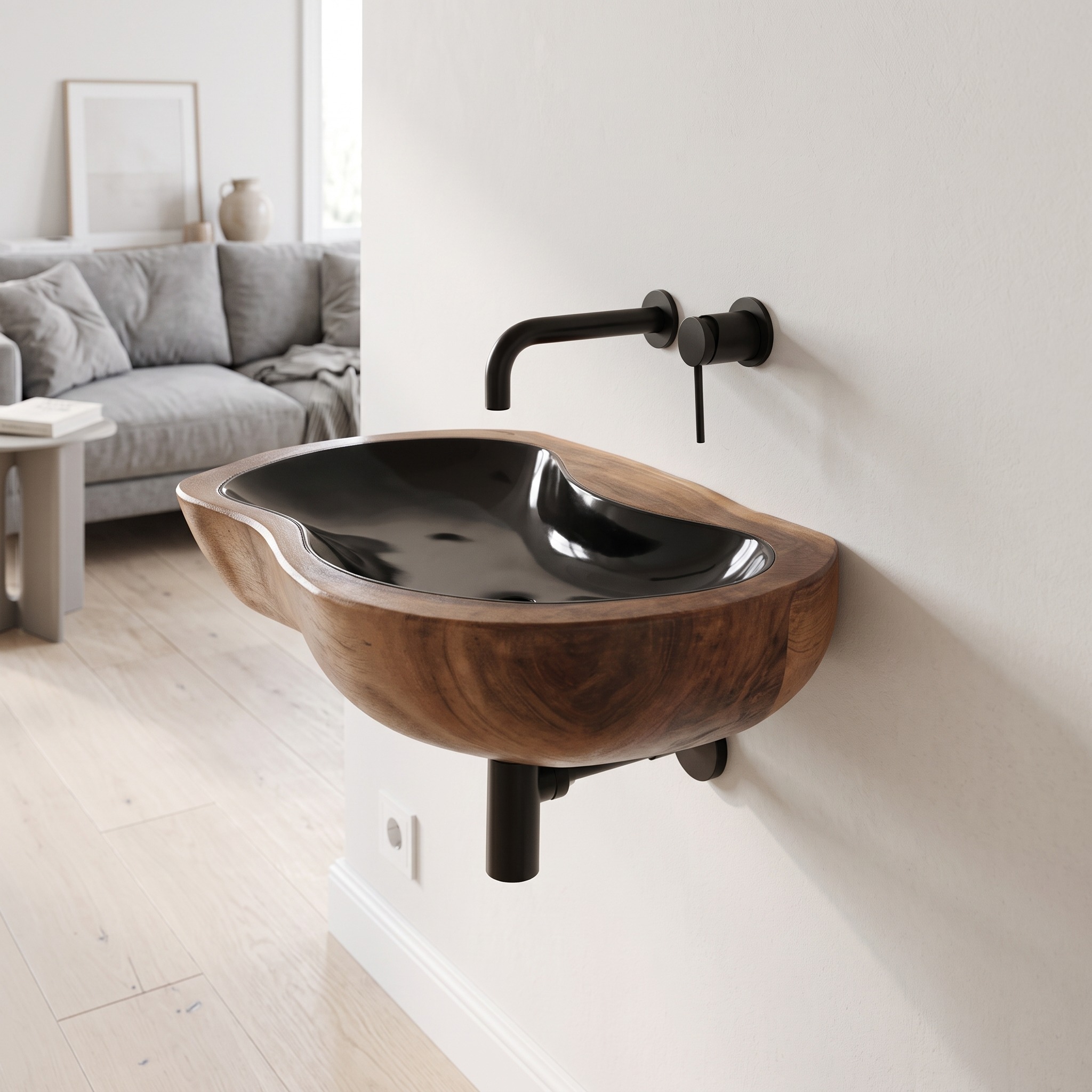 Farmhouse Solid Wood Vessel Sink, Rustic Handcrafted Wooden Bathroom Wash Basin for Vanity Decor