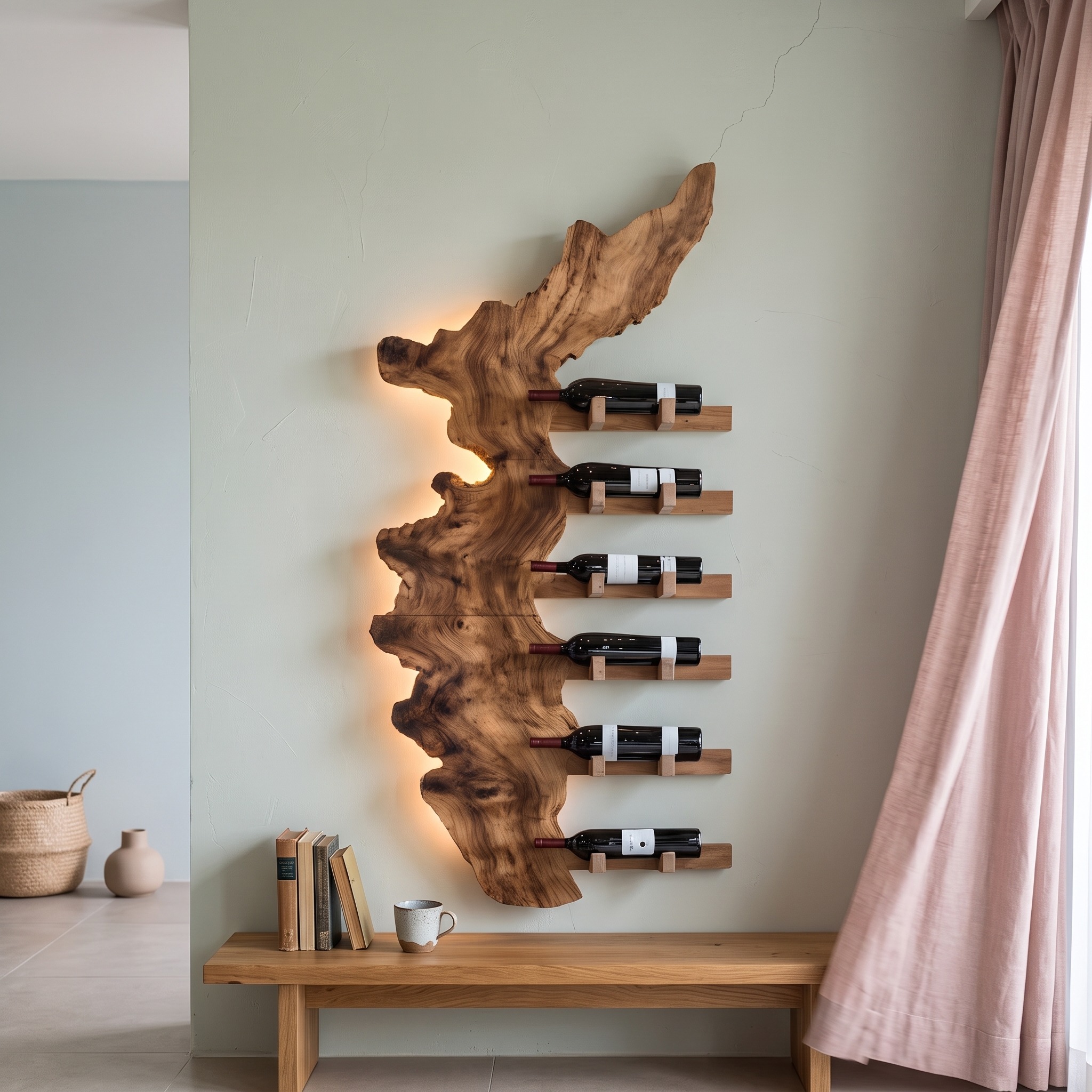 Farmhouse Solid Wood Wine Rack, Rustic Handcrafted Wooden Wine Bottle Holder Stand for Entryway