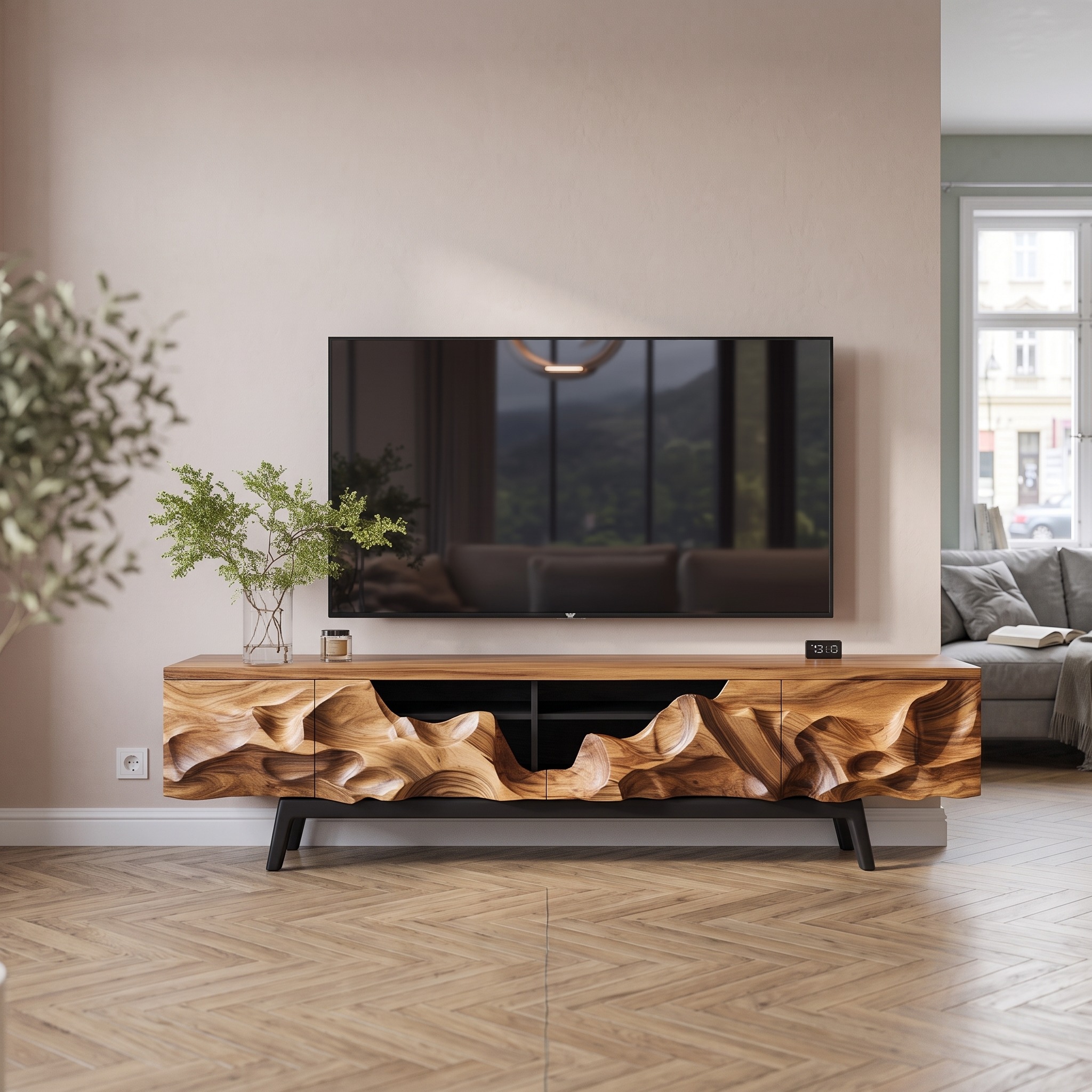 Farmhouse Style Solid Wood TV Cabinet, Rustic Handcrafted Media Console Credenza Entertainment Center Decor