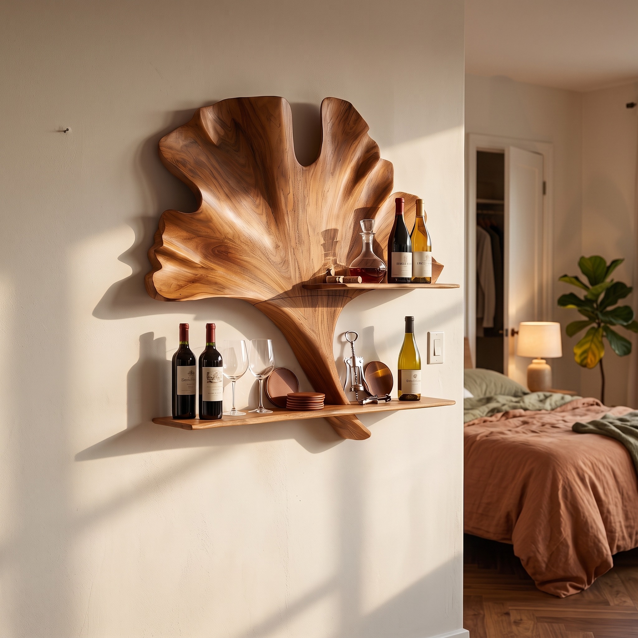 Farmhouse Wall Mounted Wine Stand, Rustic Solid Wood Bottle Storage Holder Rack for Kitchen Bar & Dining Nook