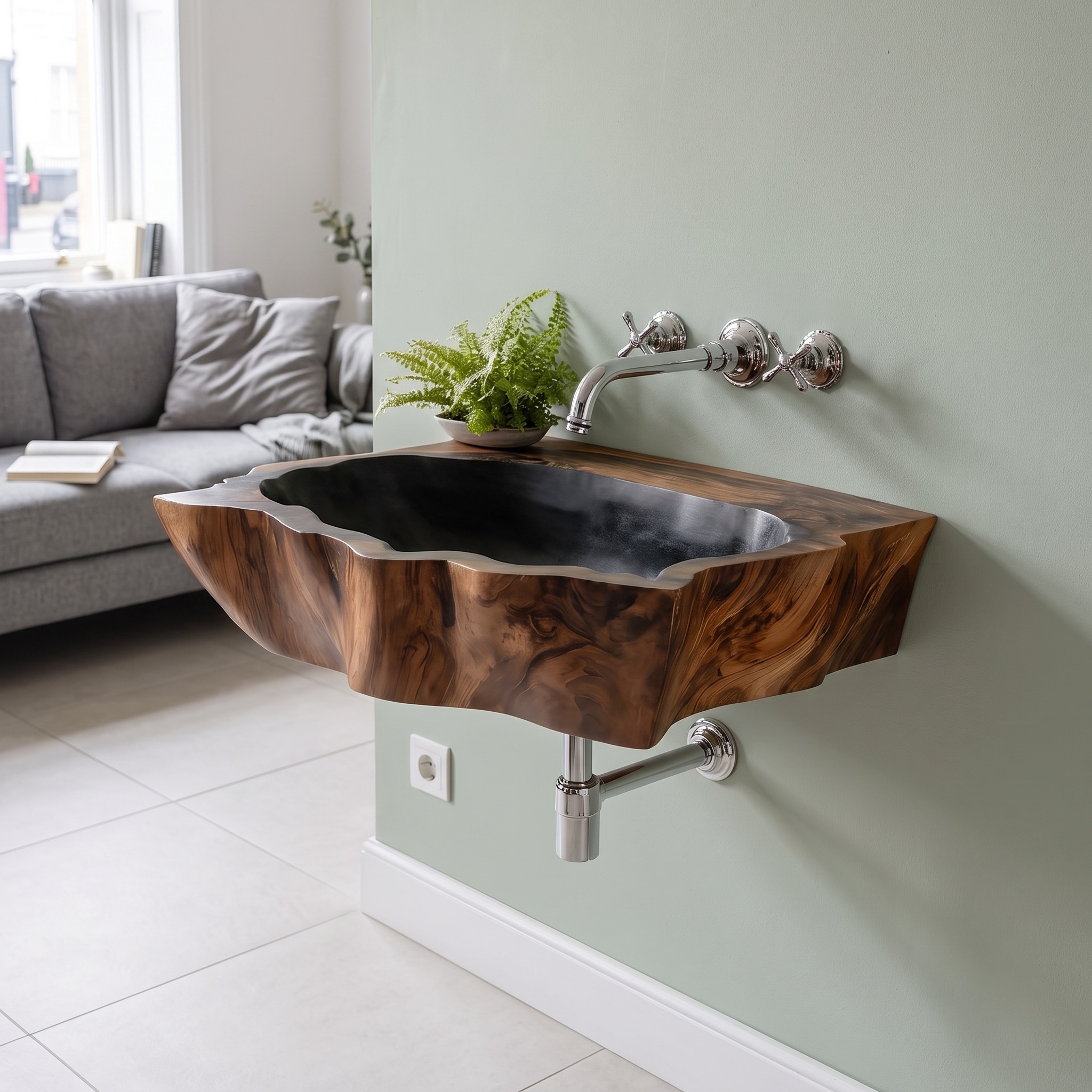 Farmhouse Wall Mounted Wooden Bathroom Vanity Sink, Floating Solid Wood Basin Console for Vintage Bathroom Decor