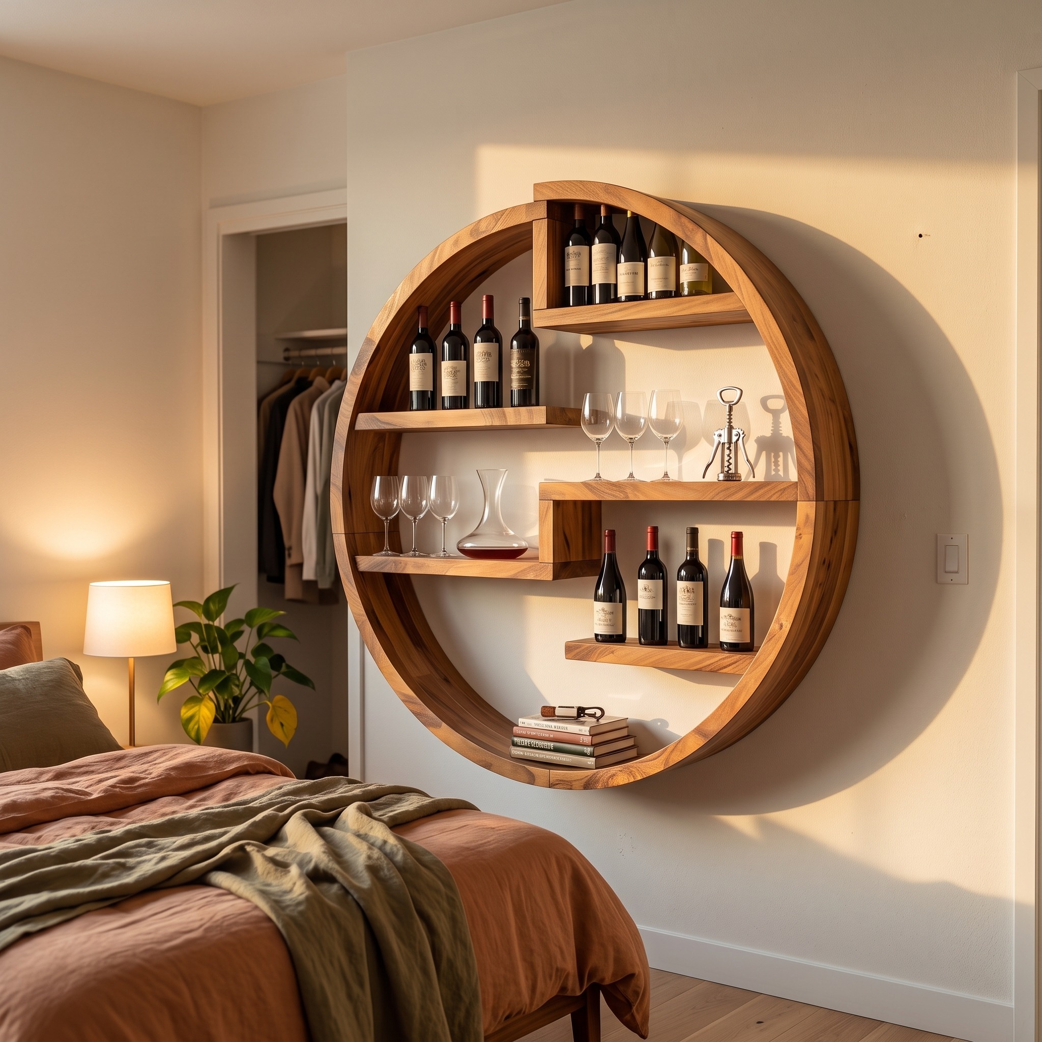 Farmhouse Wall Wine Holder, Rustic Wood Floating Bottle Storage Rack & Organizer for Home Bar Accent Wall
