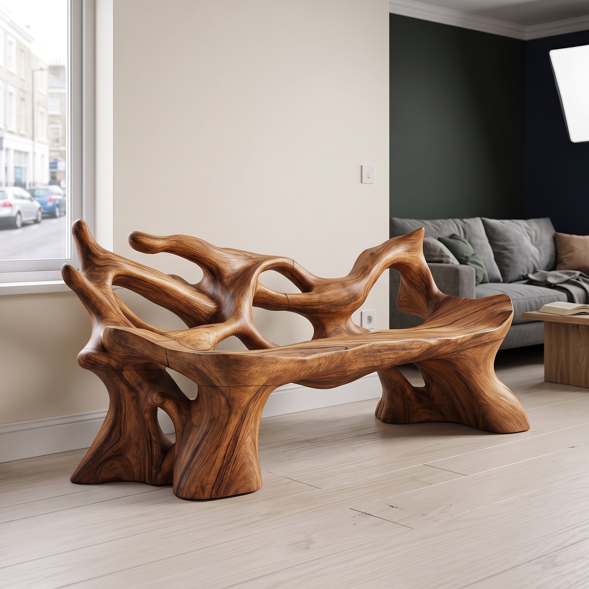 Farmhouse Wooden Bench, Handcrafted Weather-Resistant Solid Wood Outdoor Garden Patio & Courtyard Seating Bench