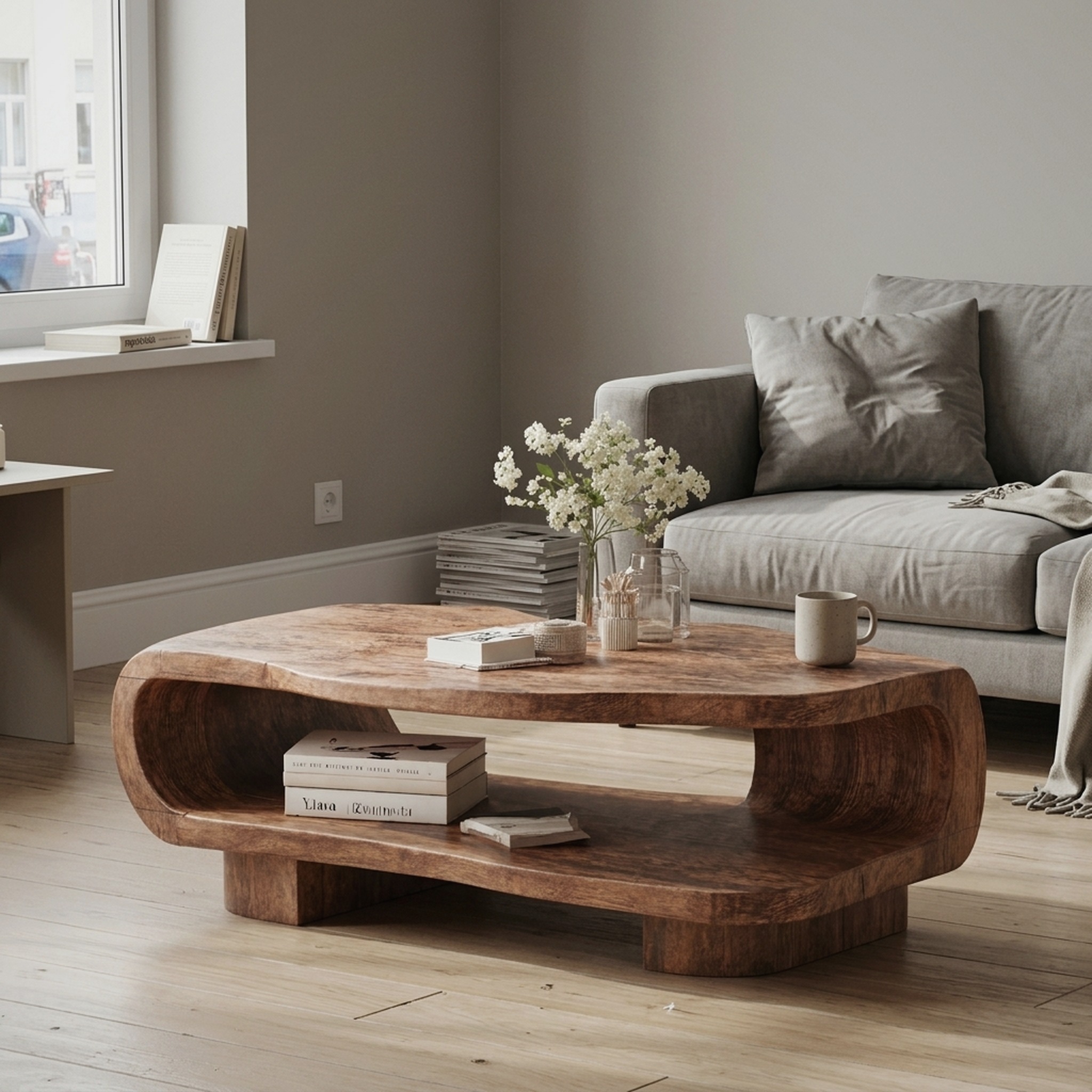 Farmhouse Wooden Coffee Table for Entryway Accent