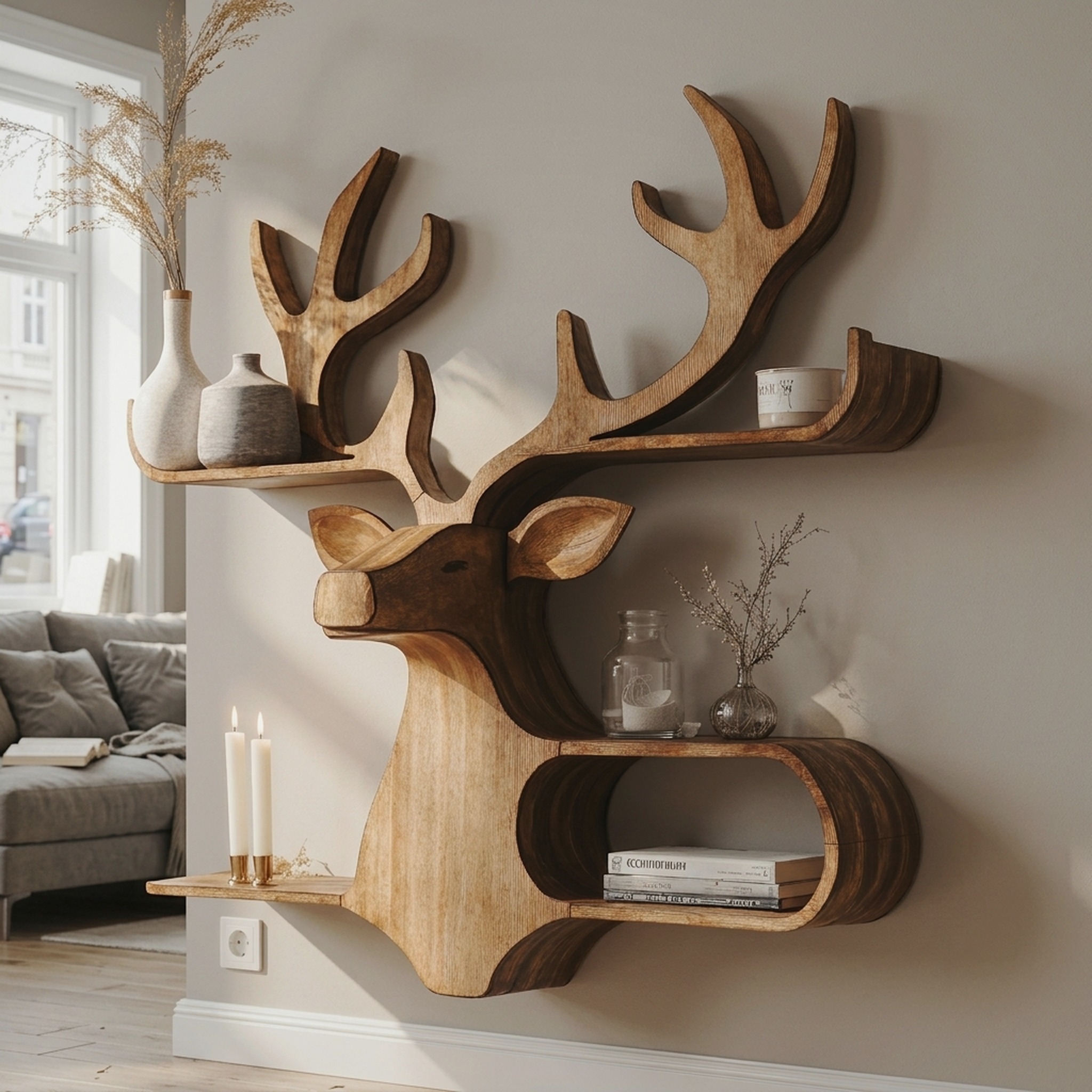 Farmhouse Wooden Deer Shelf for Rustic Wall Display