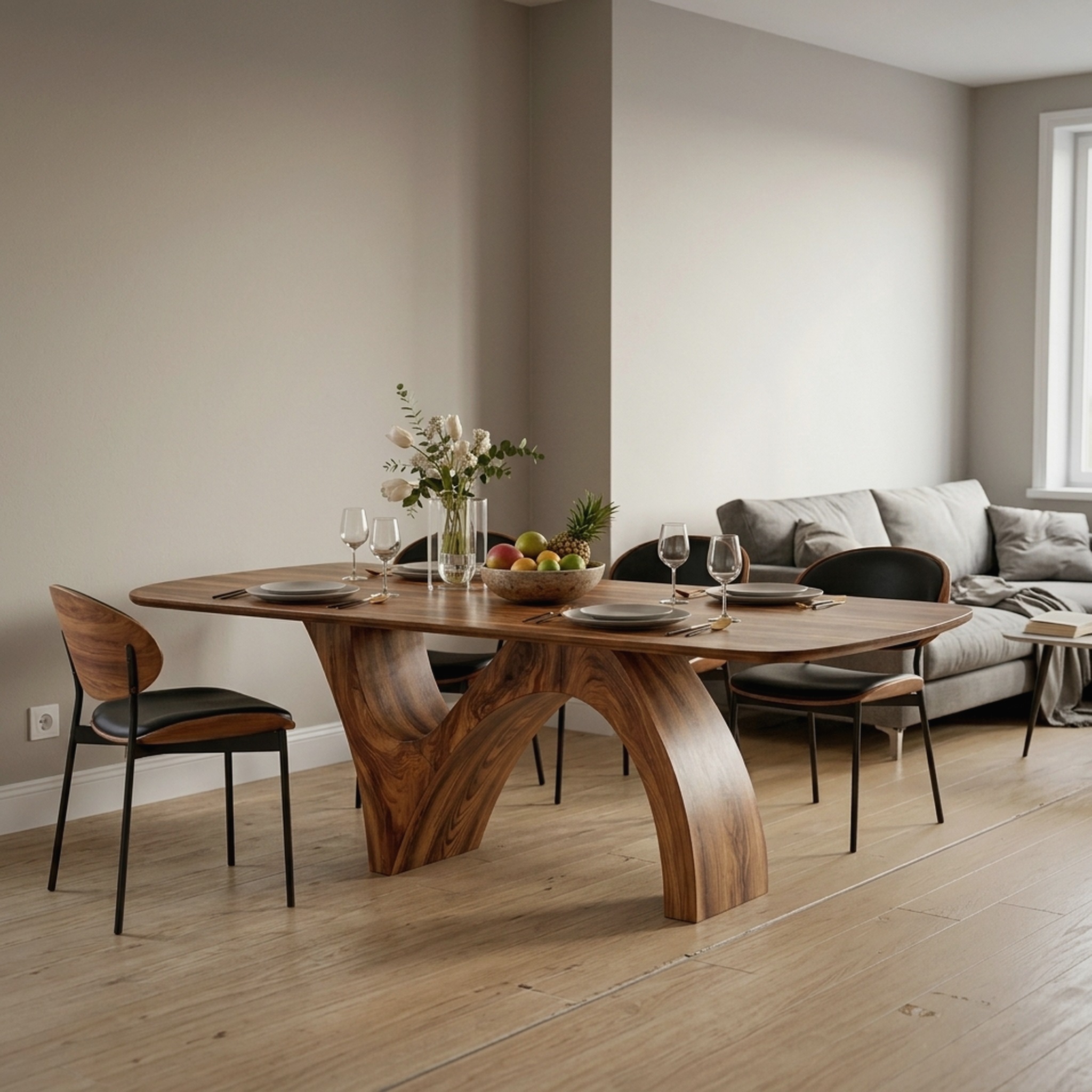 Farmhouse Wooden Dining Table with Organic Shape for Kitchen