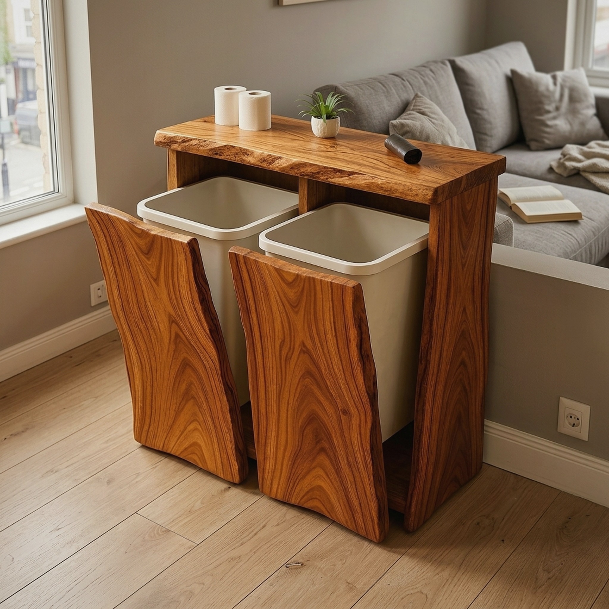 Farmhouse Wooden Double Tilt Out Garbage Bin for Dining Room Corner
