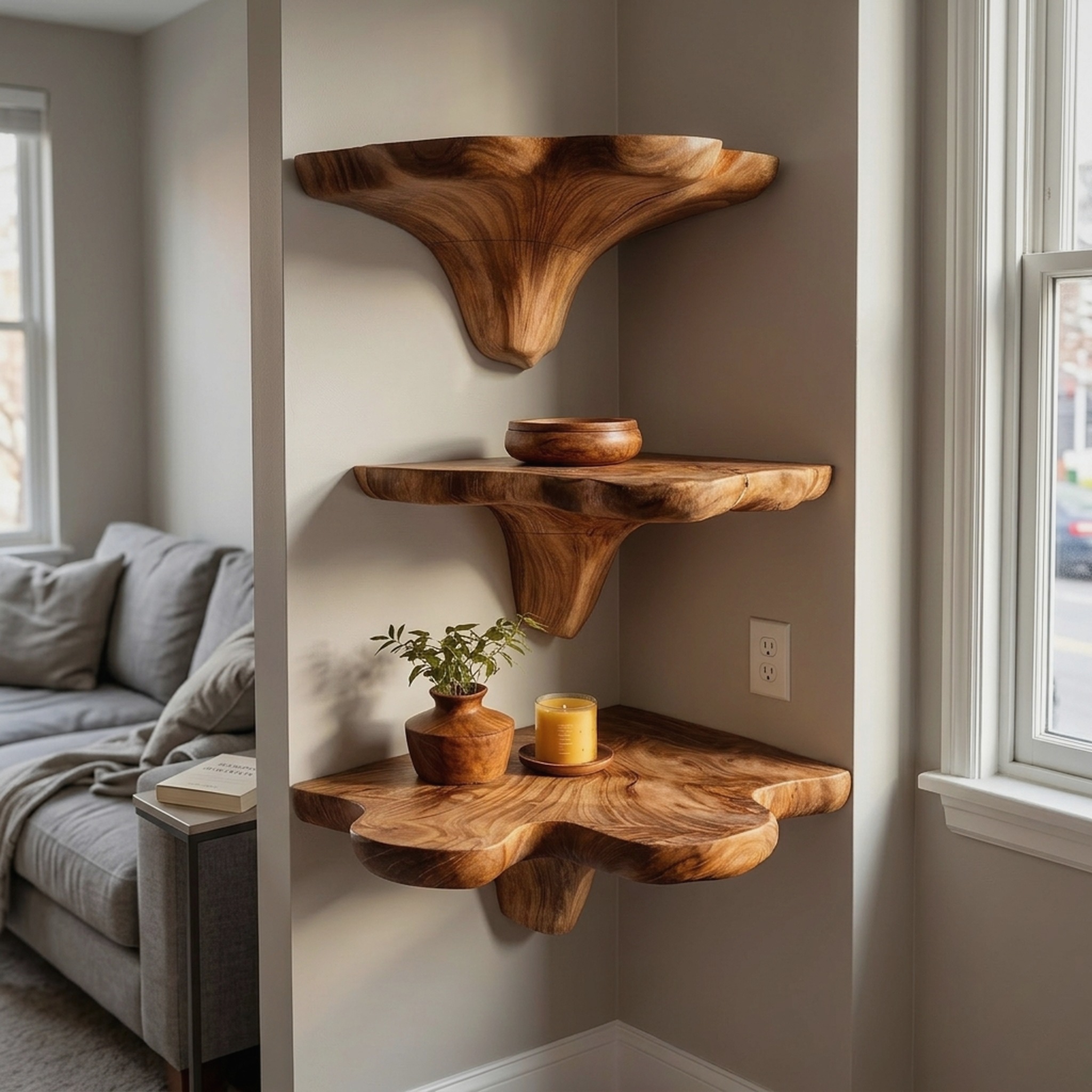 Farmhouse Wooden Live Edge Mushroom Shelf for Bedroom Furniture Decor