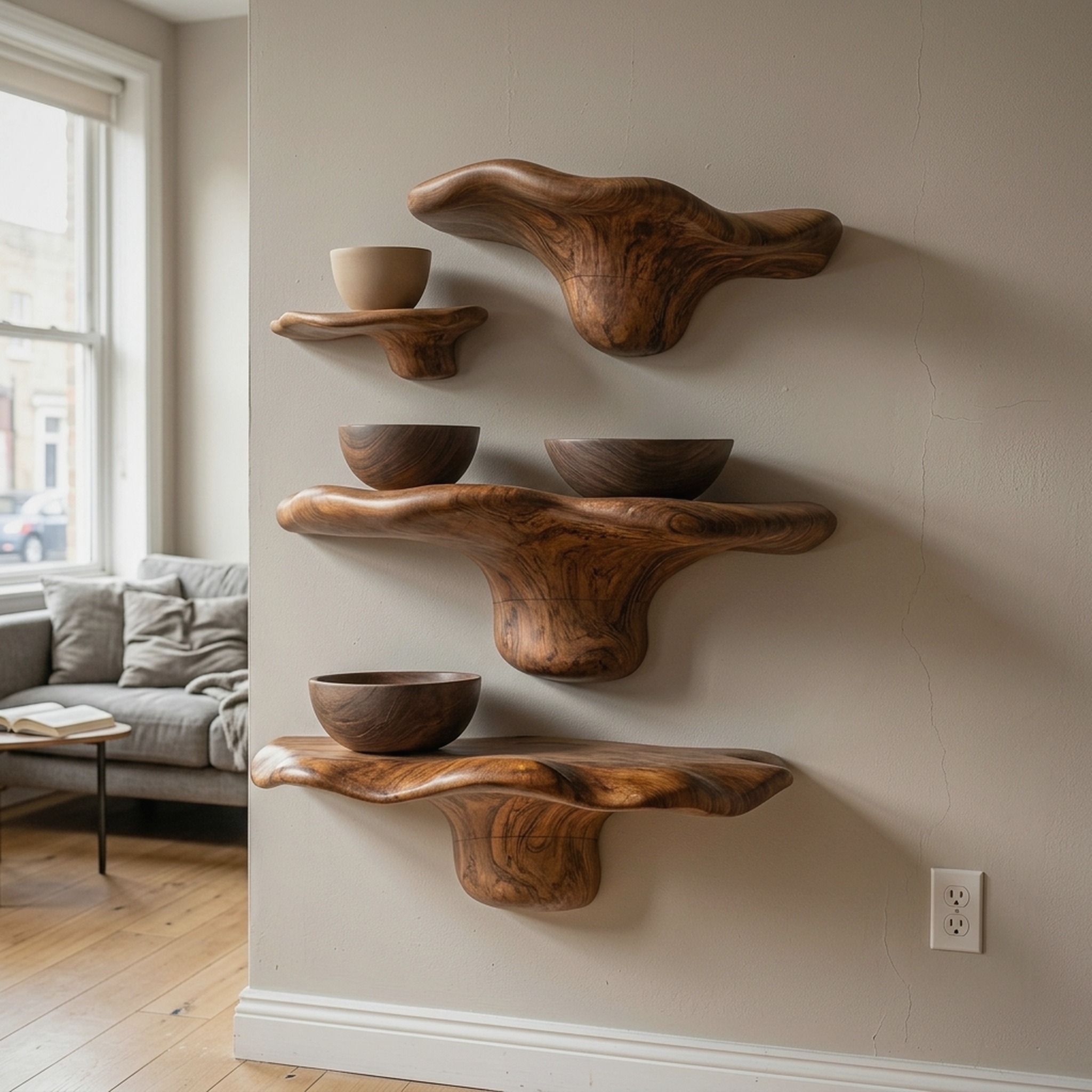 Farmhouse Wooden Live Edge Mushroom Shelf for Rustic Home Decor