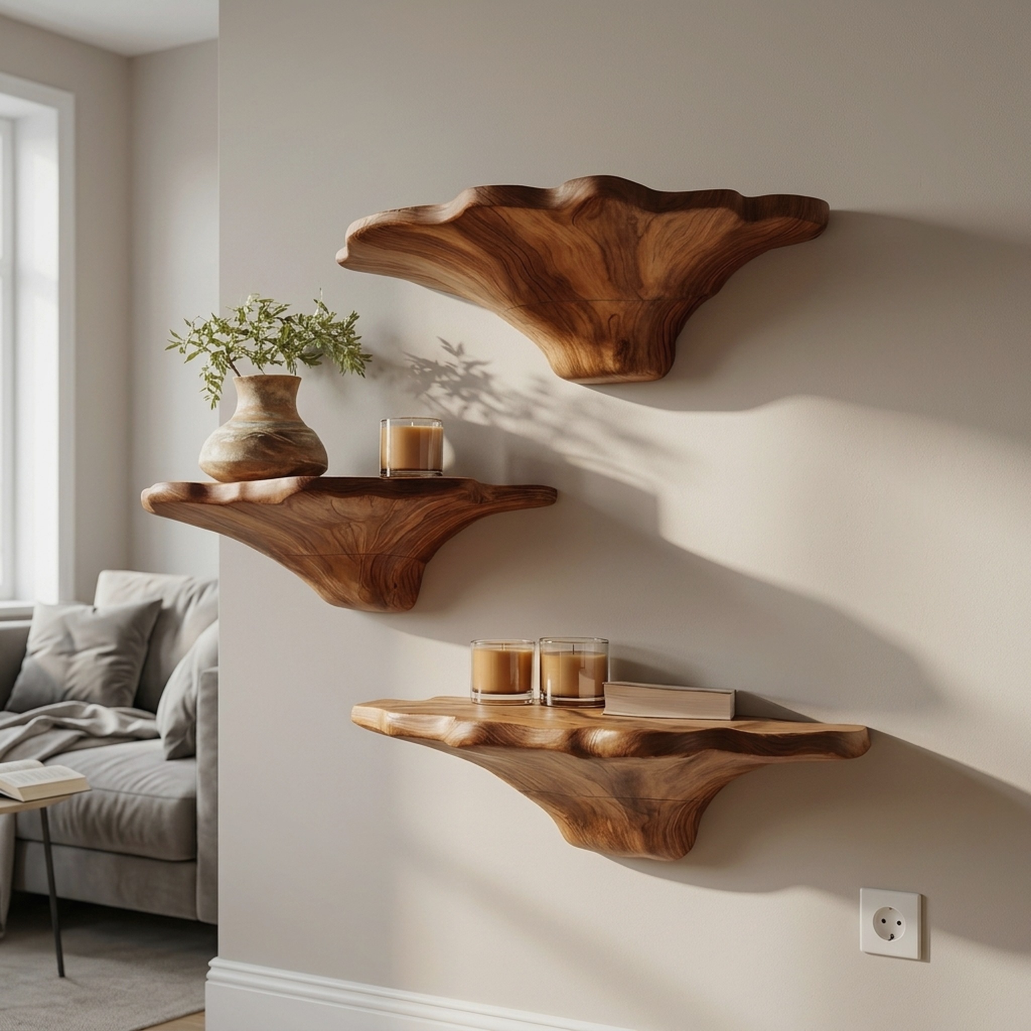 Farmhouse Wooden Mushroom Shelf for Natural Bedroom Decor Style