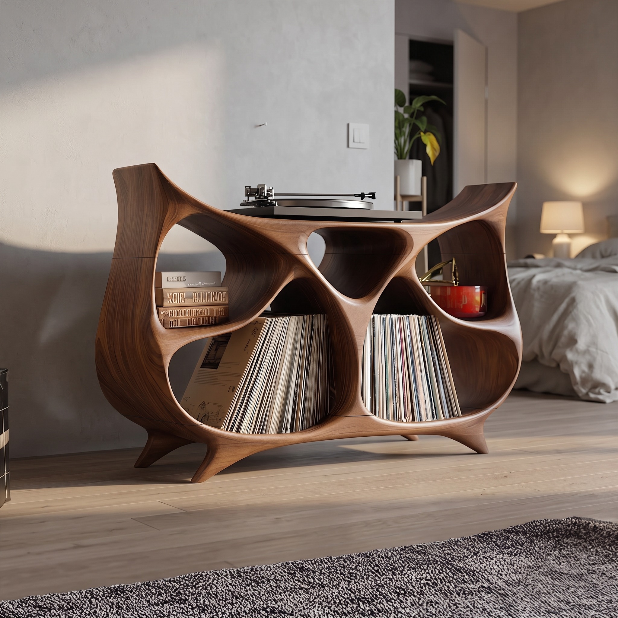 Farmhouse Wooden Record Stand, Rustic Solid Wood Vinyl Storage Holder & Media Cabinet Organizer Shelf
