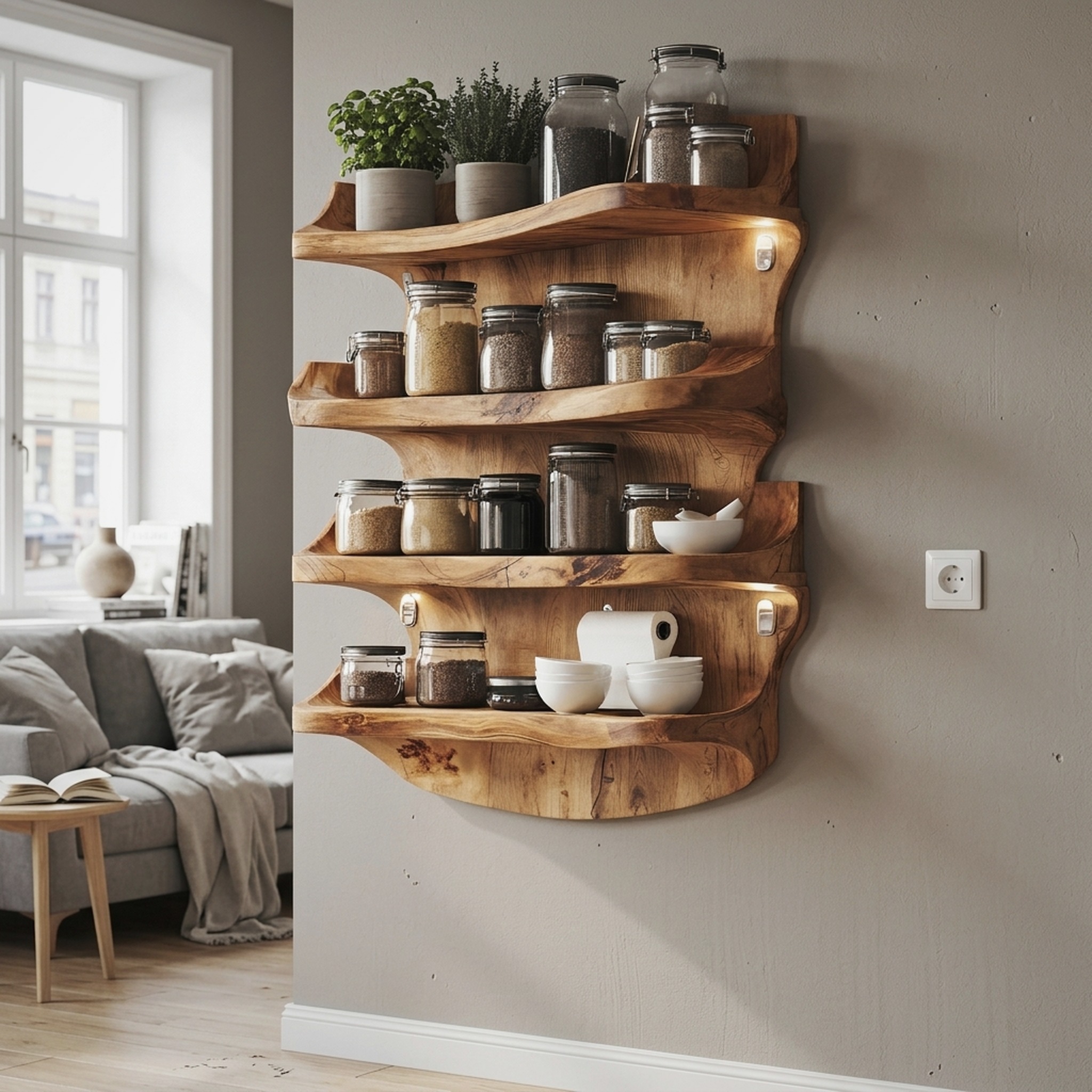 Farmhouse Wooden Spice Storage Shelf for Kitchen Design