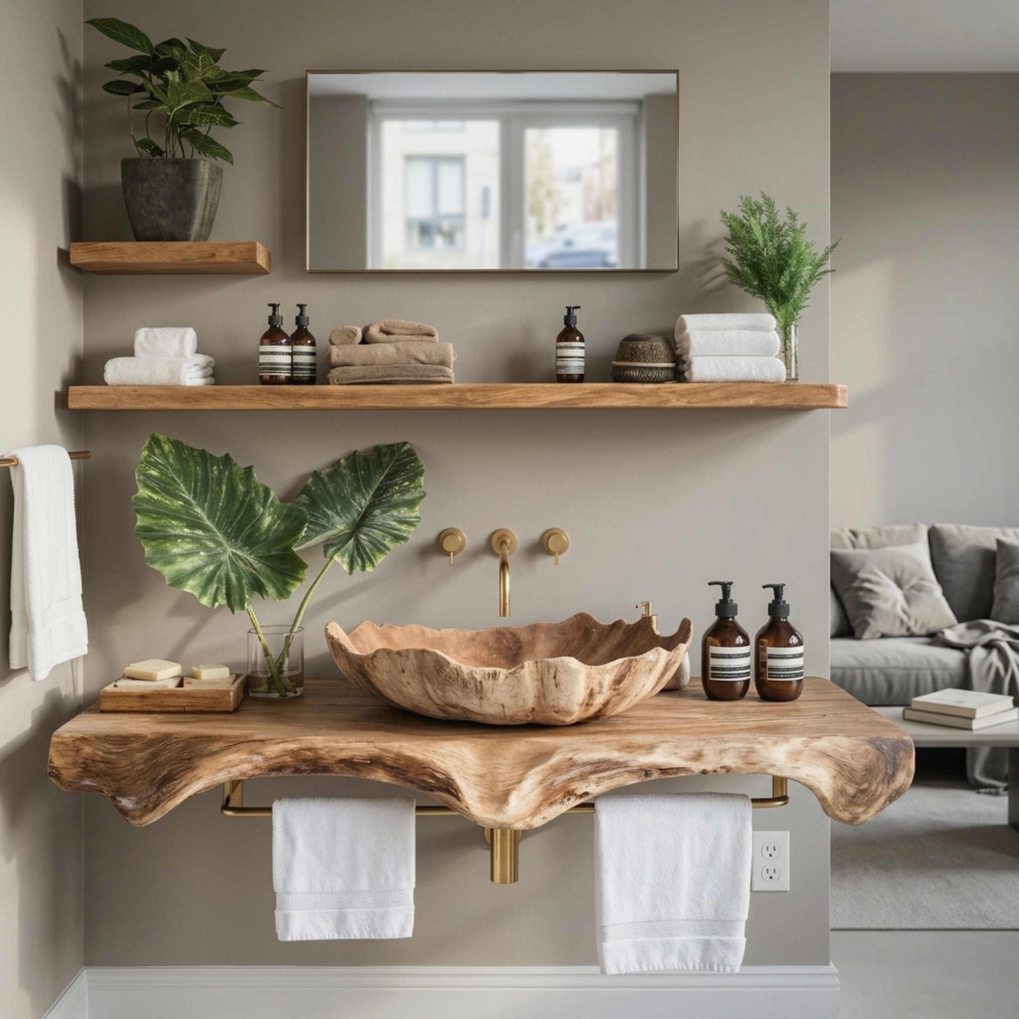 Farmhouse Wooden Vessel Sink for Bathroom Interior Design