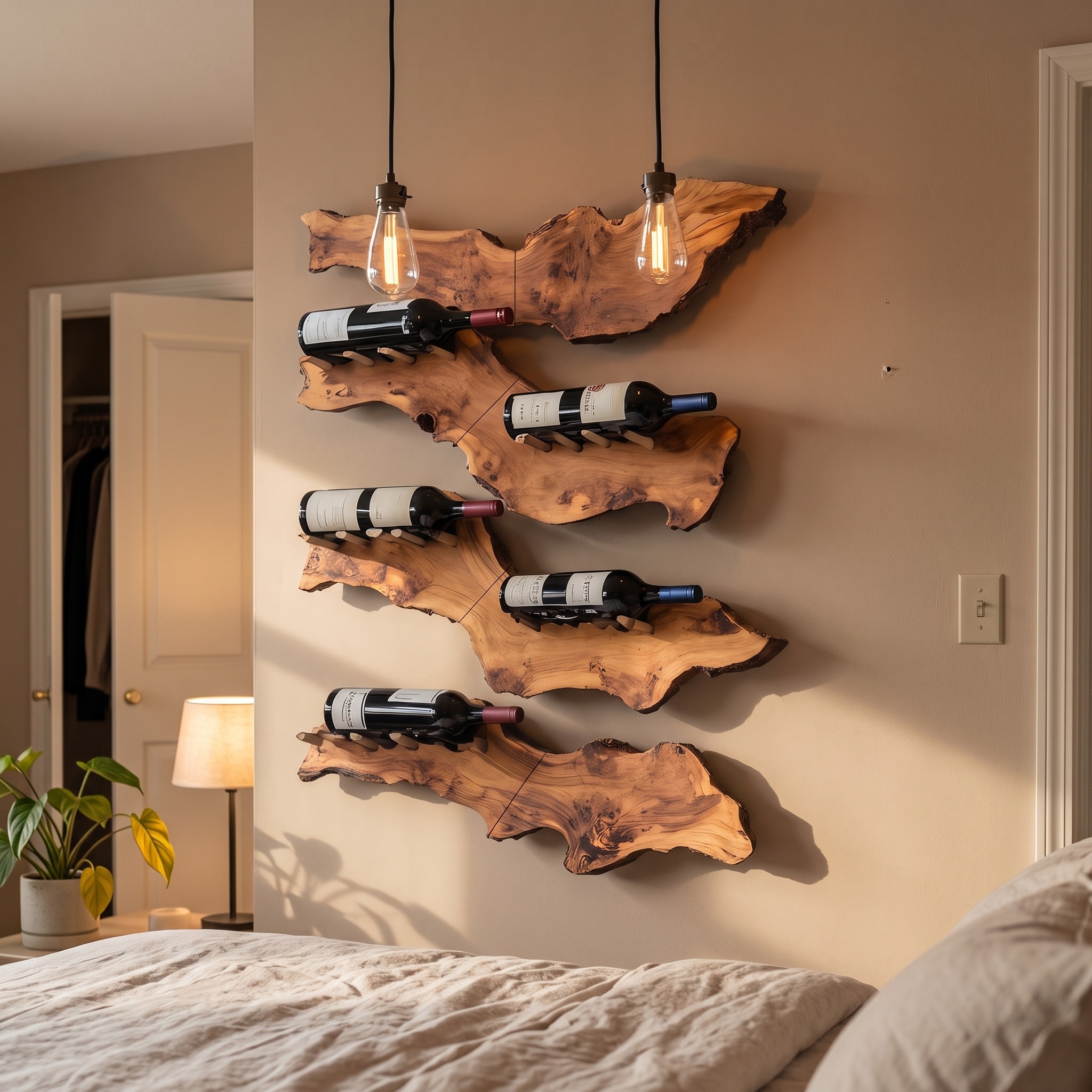 Farmhouse Wooden Wine Holder, Rustic Solid Wood Bottle Storage Display Rack for Entryway Decor