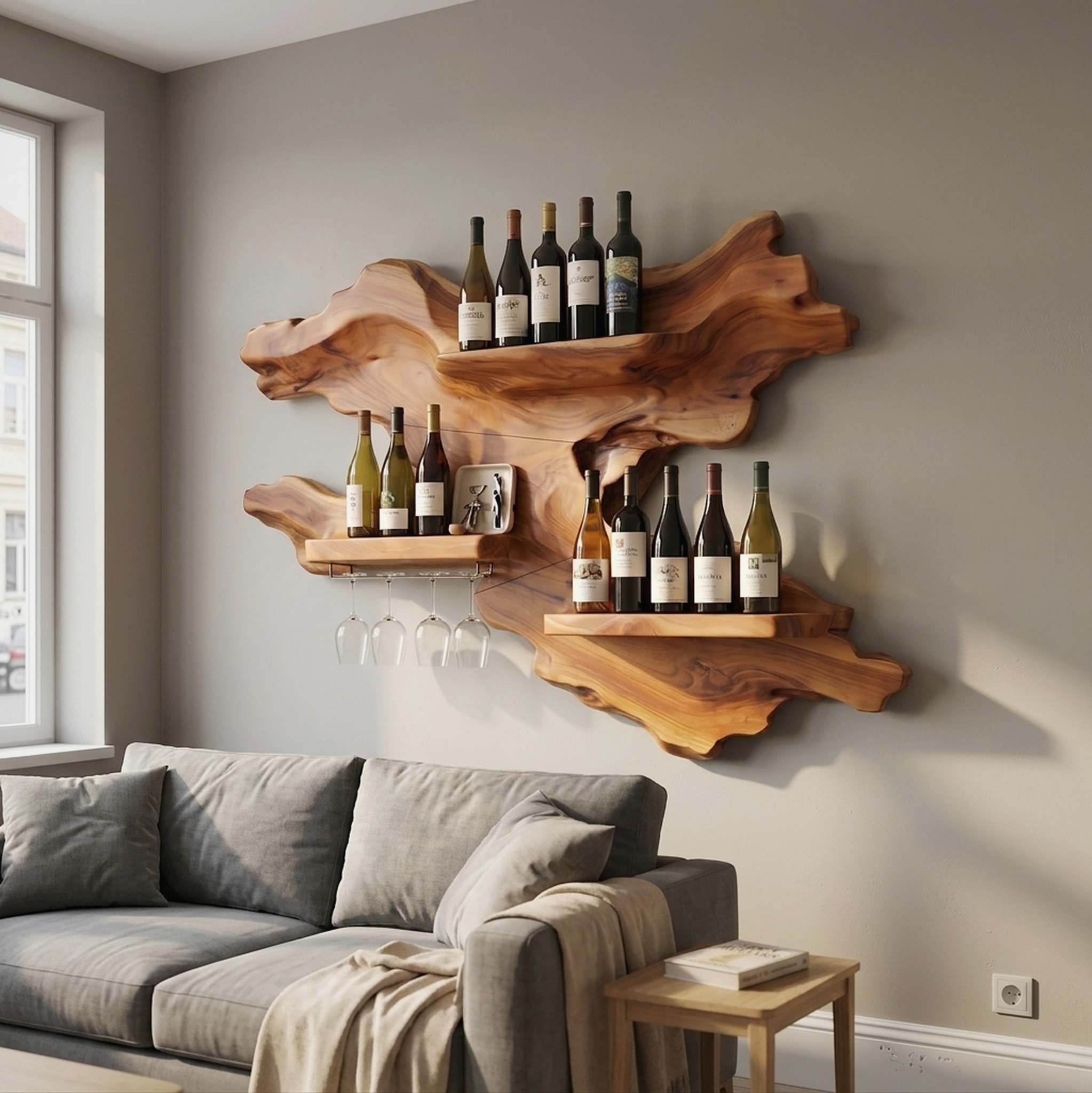 Farmhouse Wooden Wine Rack for Home Bar Shelf
