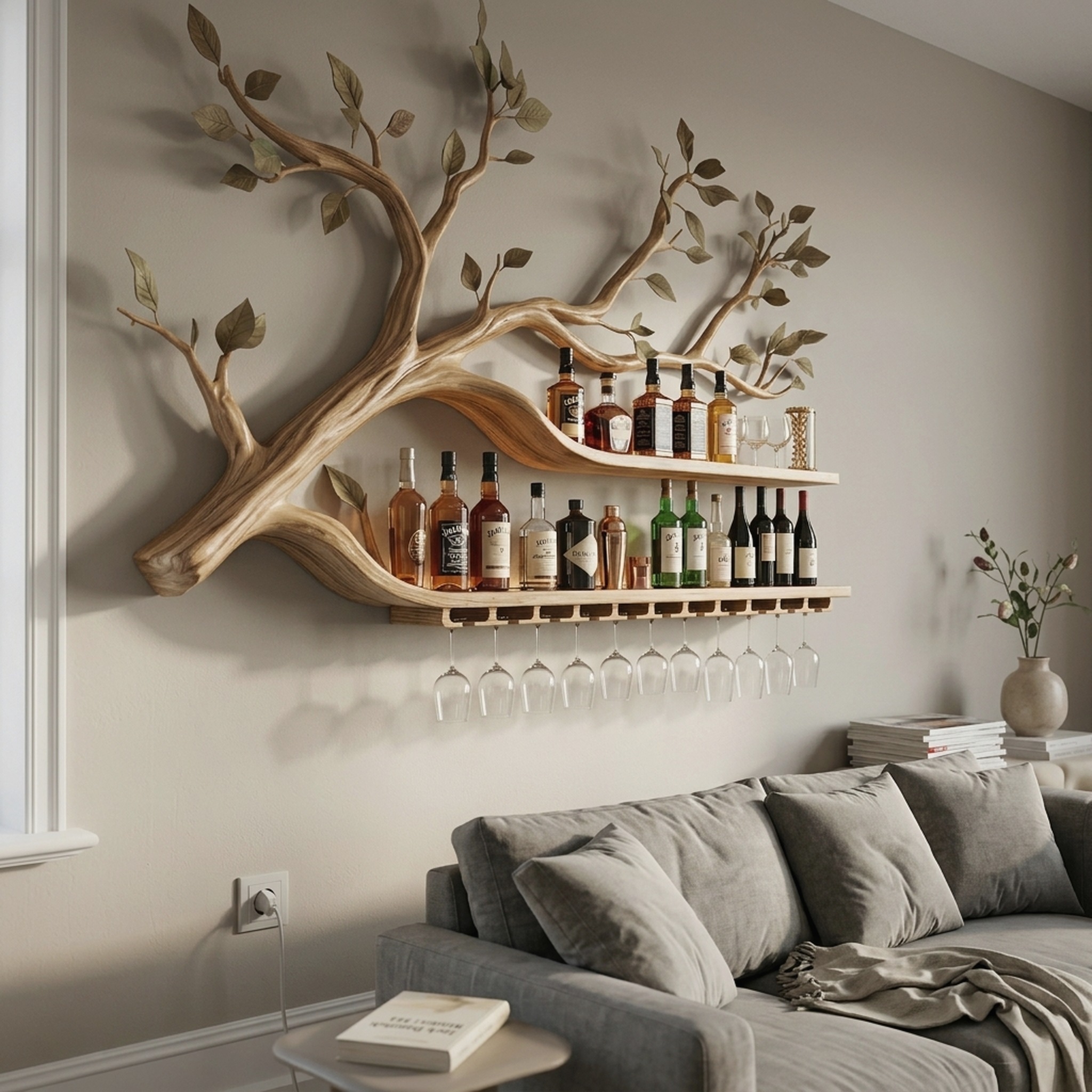 Farmhouse Wooden Wine Rack Wall Mounted Shelf for Kitchen Dining Room Home Bar