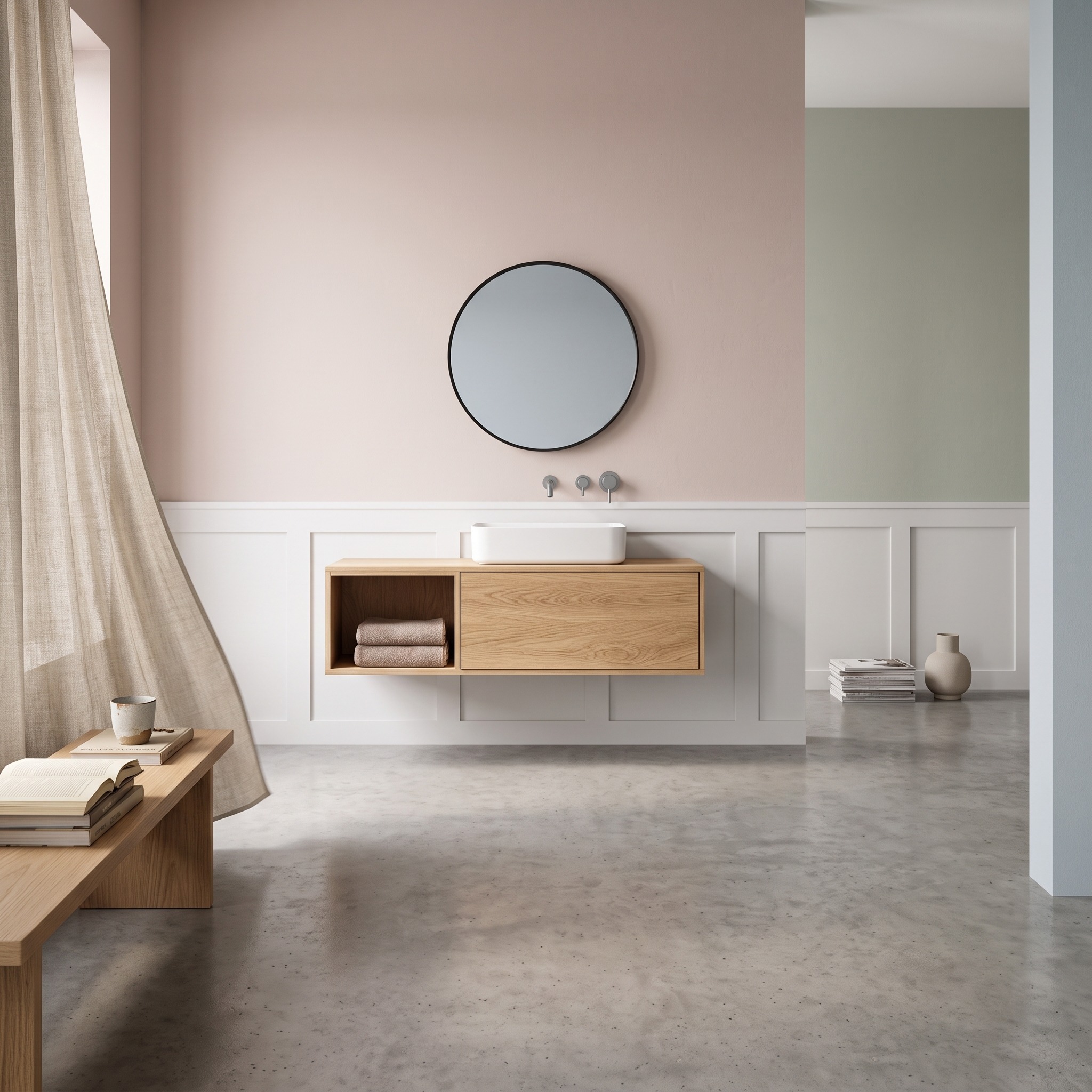 Floating Bathroom Vanity Cabinet, Rustic Minimalist Solid Wood Single Washstand Shelf, Wall Mounted Bathroom Storage
