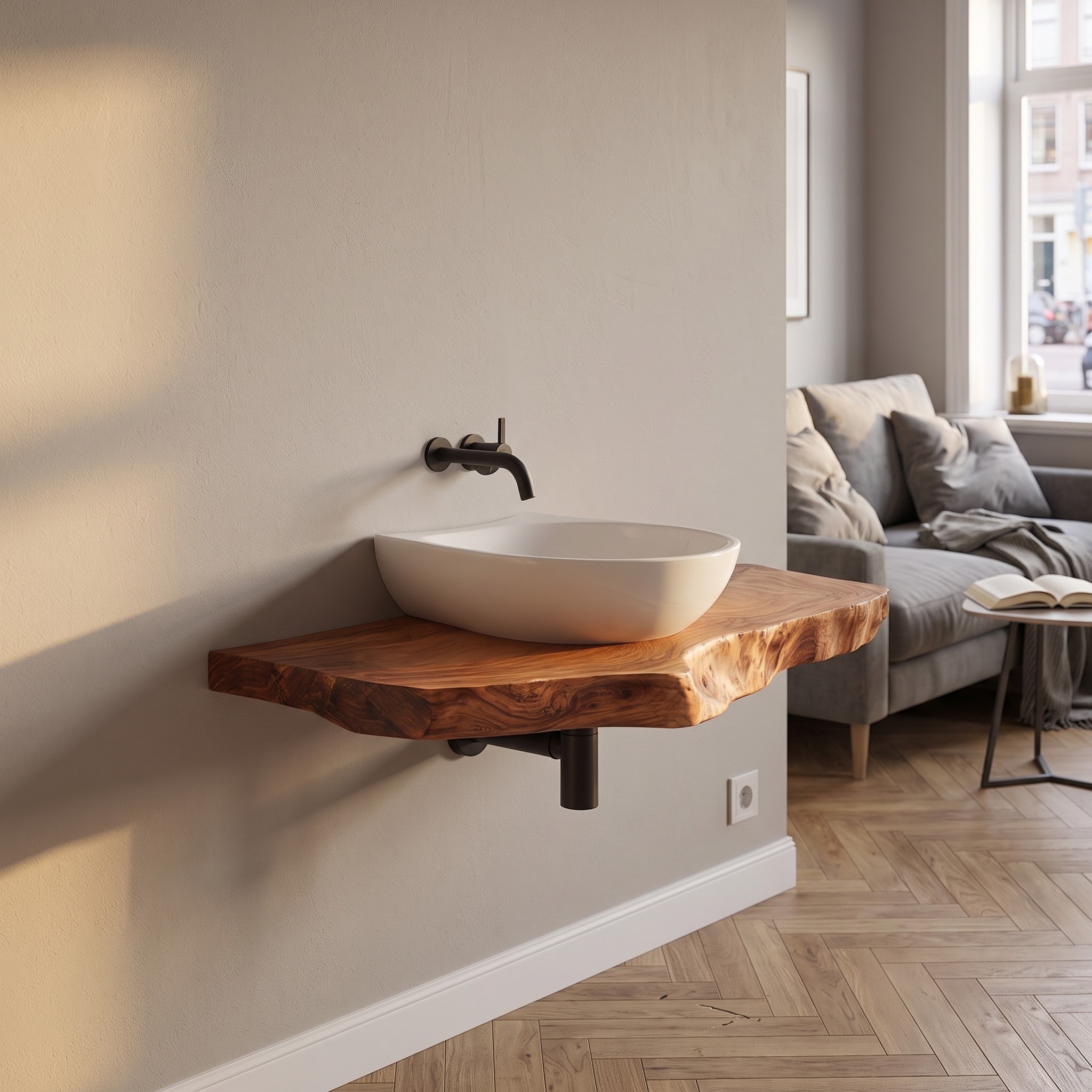 Floating Bathroom Vanity Shelf, Rustic Handcrafted Solid Wood Washstand, Wall Mounted Farmhouse Bathroom Decor Console