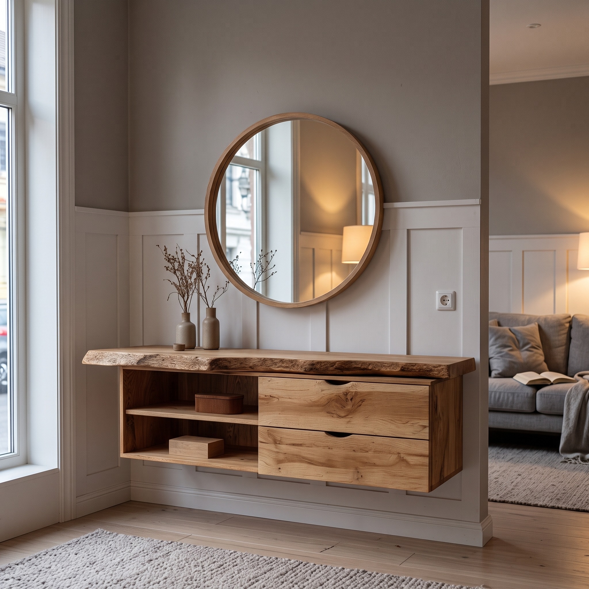 Floating Bathroom Vanity Shelf, Rustic Natural Grain Solid Wood Single Washstand, Wall Mount Farmhouse Bathroom Storage