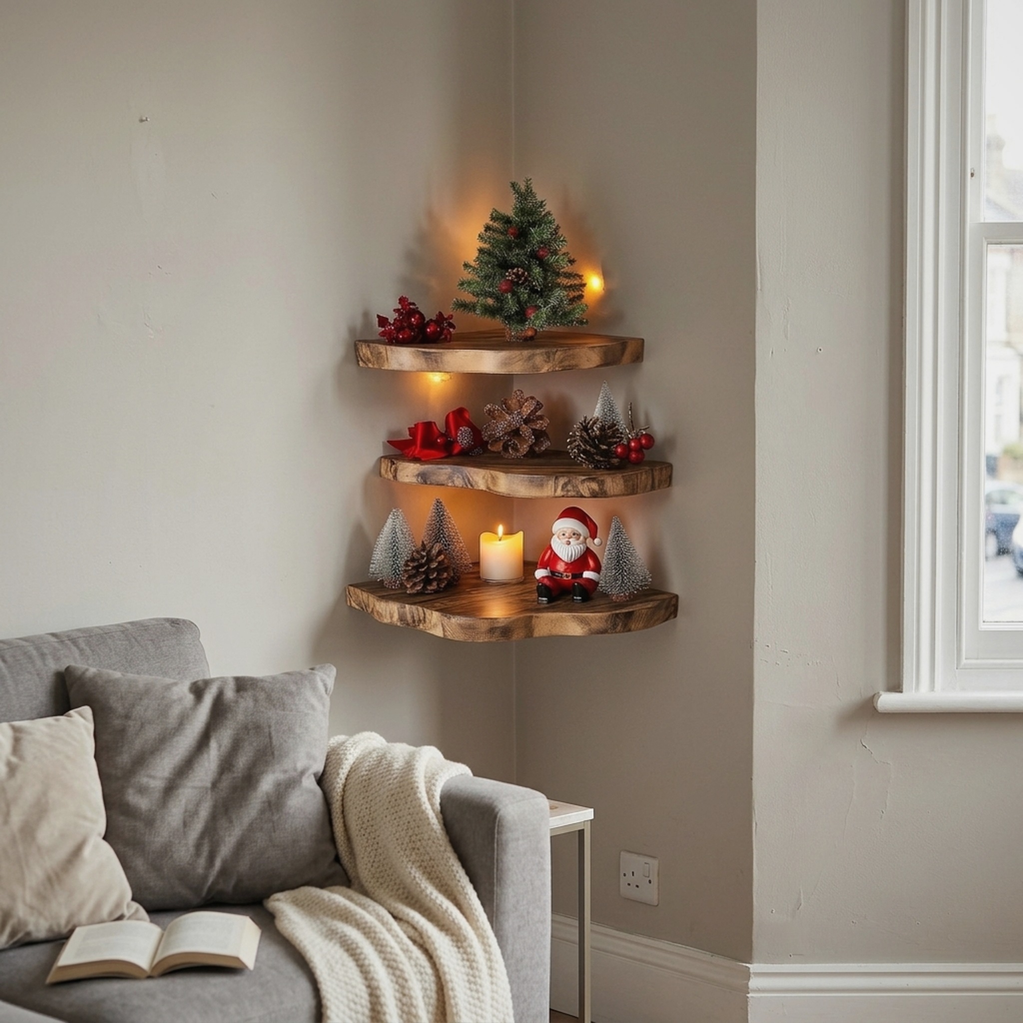 Floating Corner Shelf Xmas Walnut Floating Shelf Christmas Decor