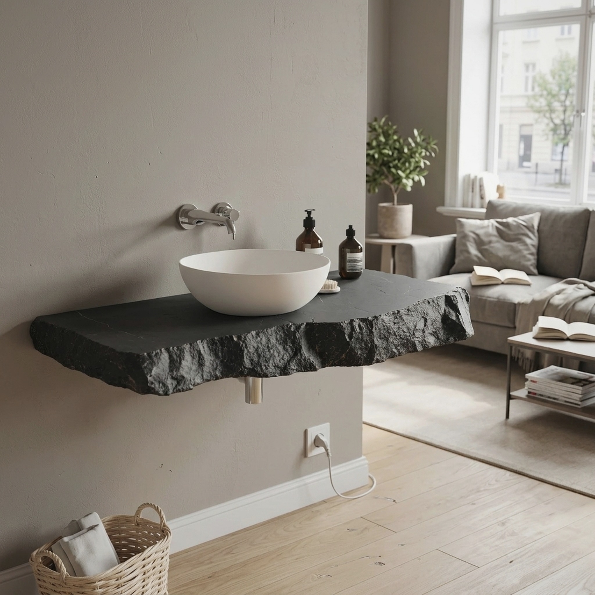Floating Edge Bathroom Vanity Wood Shelf