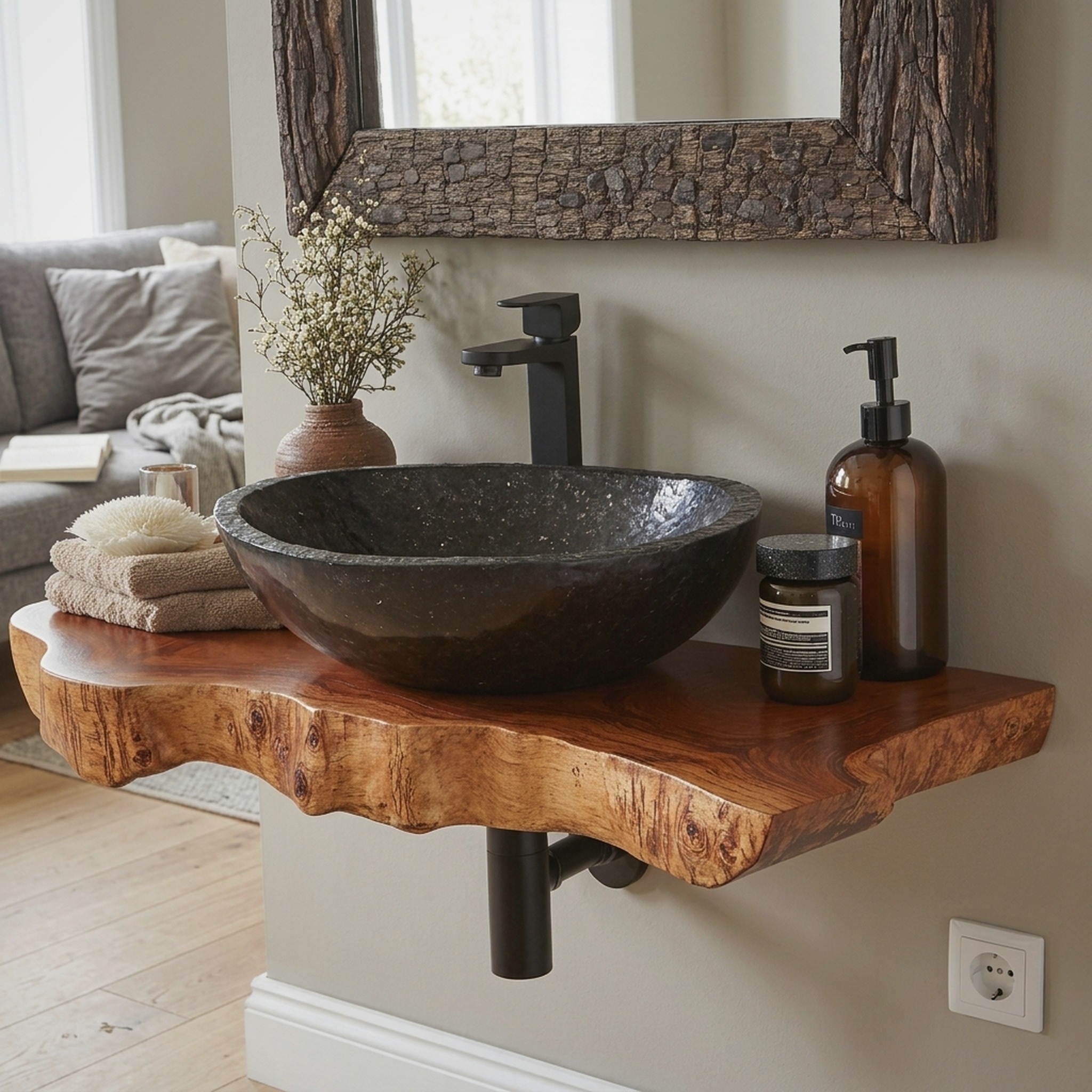 Floating Edge Bathroom Wood Shelf