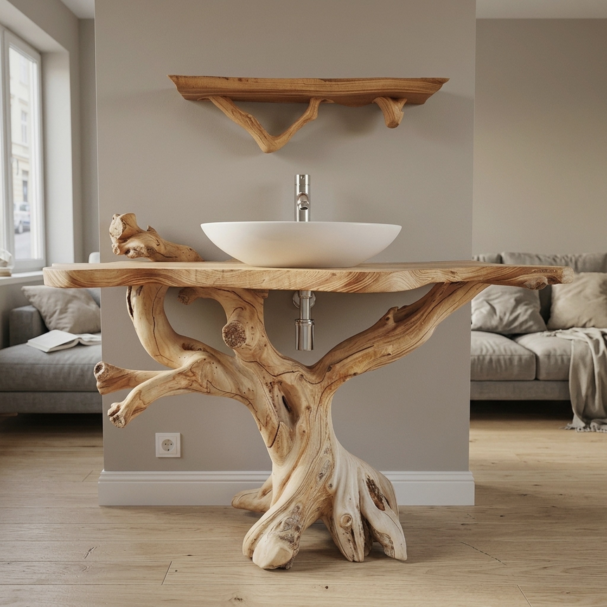 Floating Natural Wood Bathroom Home Decor