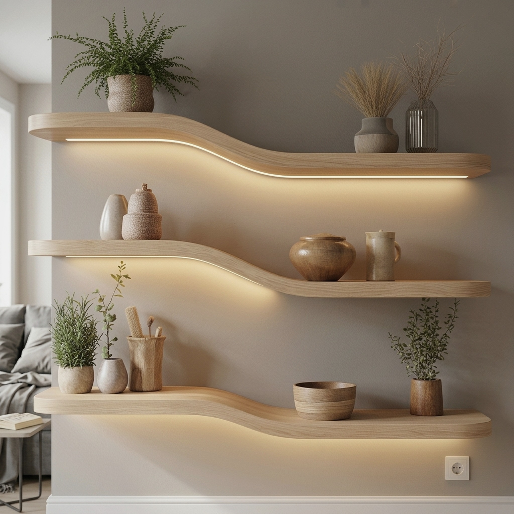 Floating Shelves Organic Modern Living Room Interior