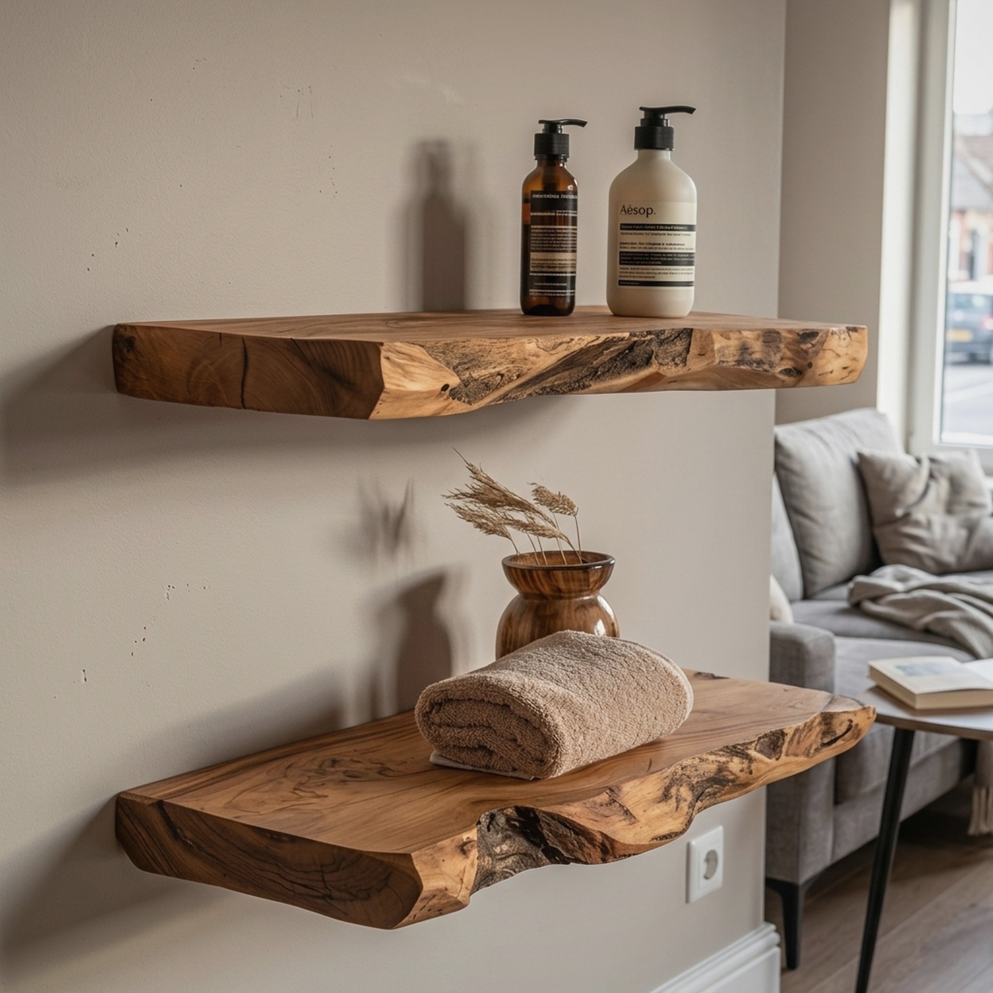 Floating Wood Shelf Live Edge