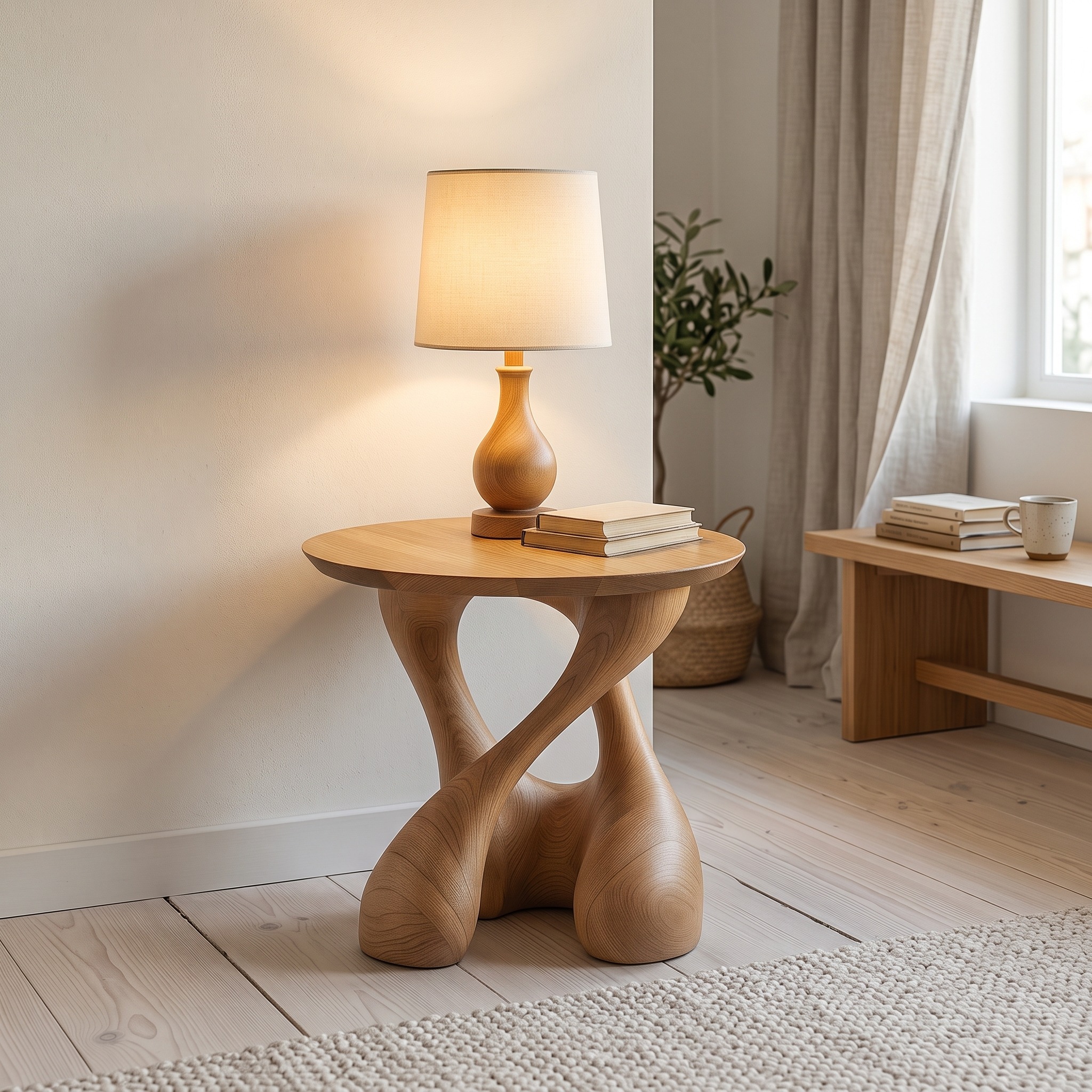 Free Standing Mid-Century End Table, Solid Wood Side Table & Bedside Nightstand for Living Room & Bedroom