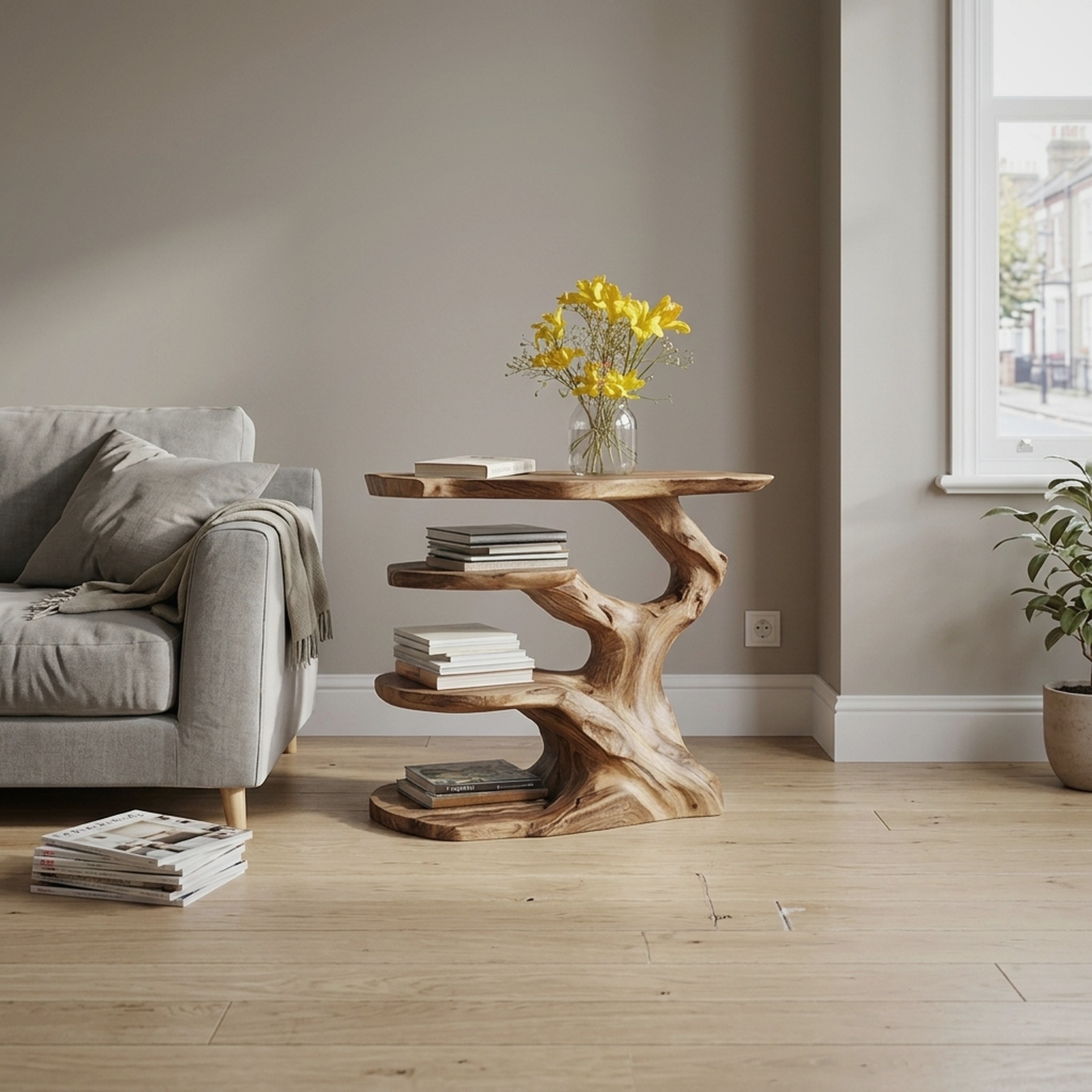 Free Standing Rustic Tree Side Table Bedroom