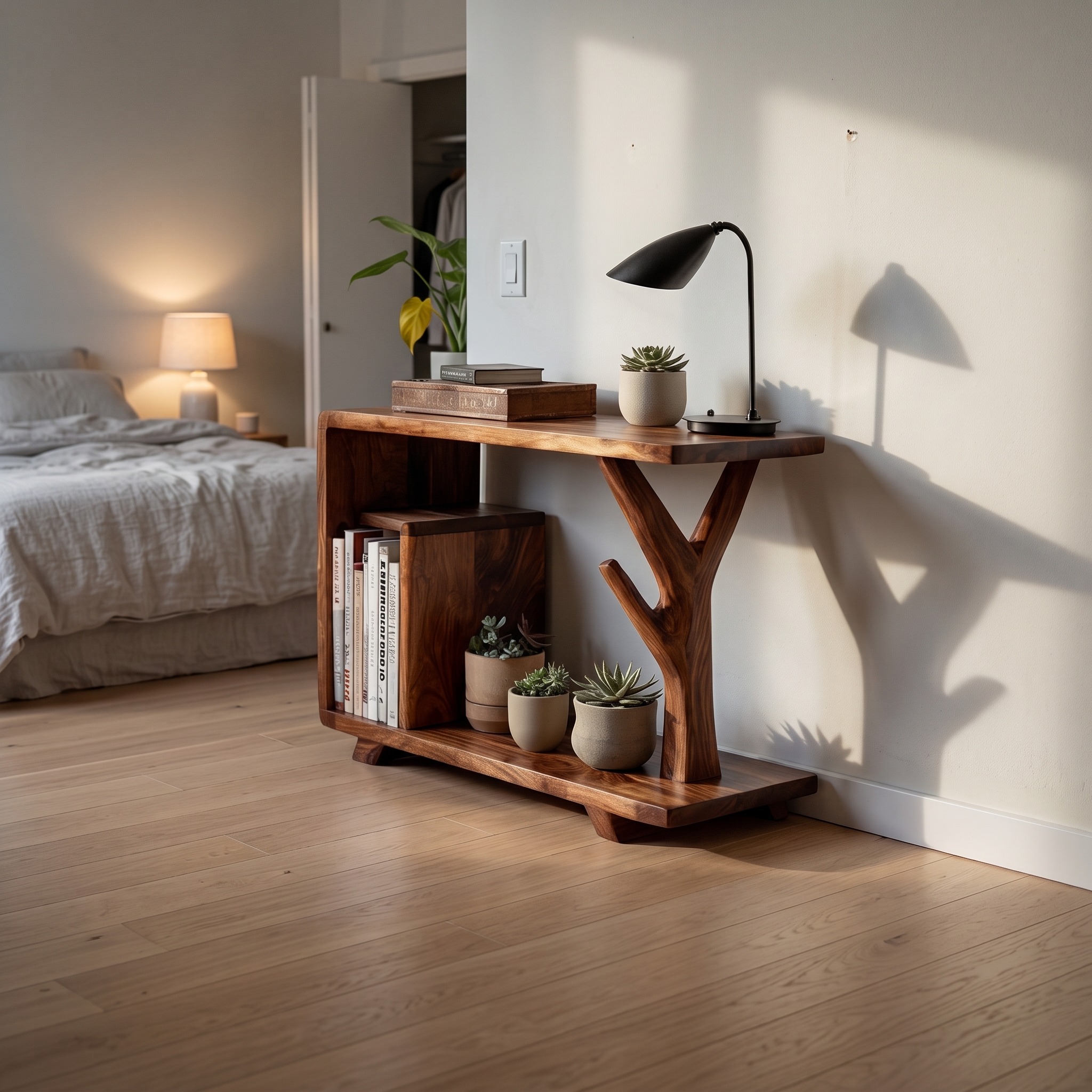 Free Standing Rustic Wood End Table, Bedside Nightstand for Guest Room, Natural Edge Accent Side Table, Handcrafted