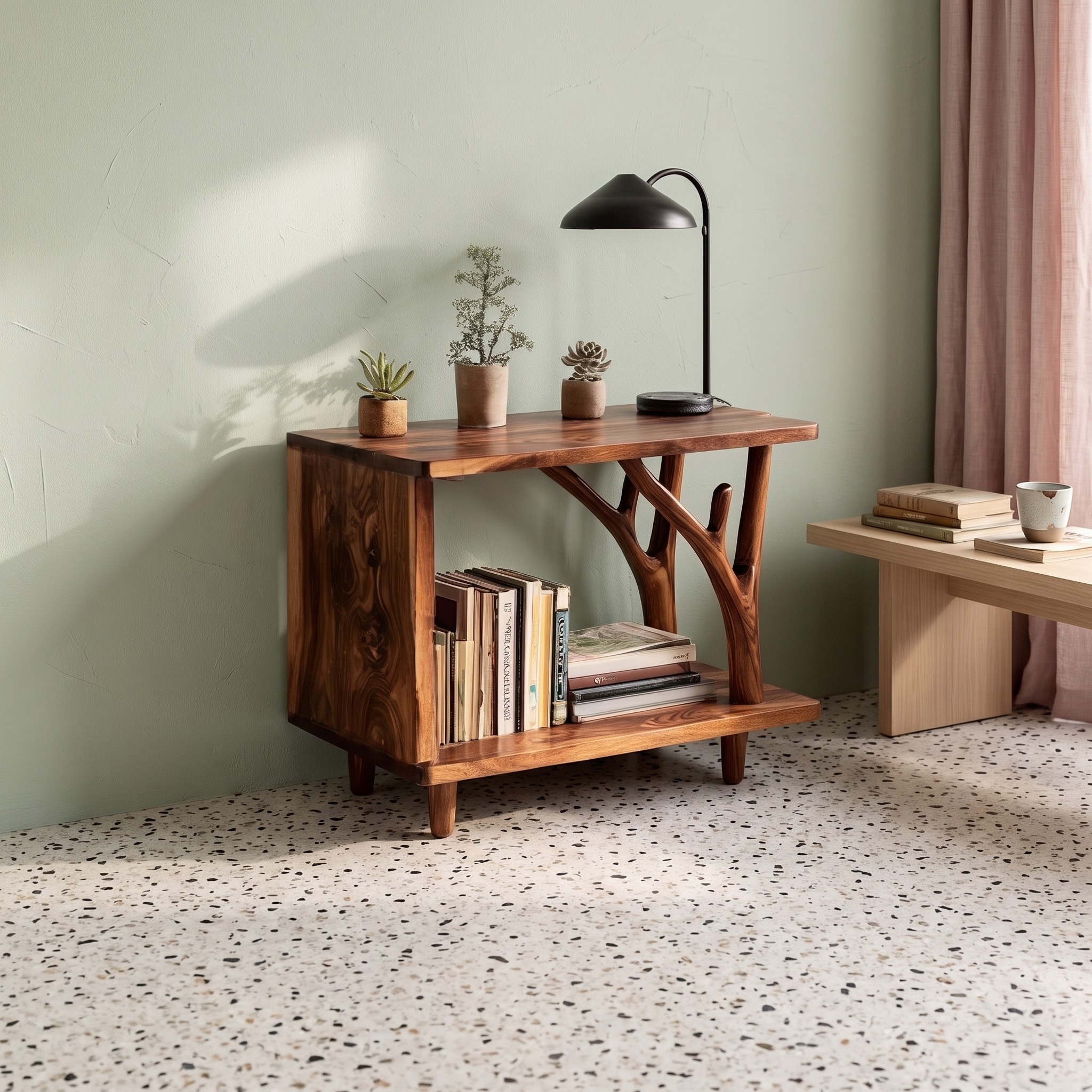 Free Standing Rustic Wood End Table, Natural Edge Accent Side Table for Living Room Sofa, Handcrafted Nightstand