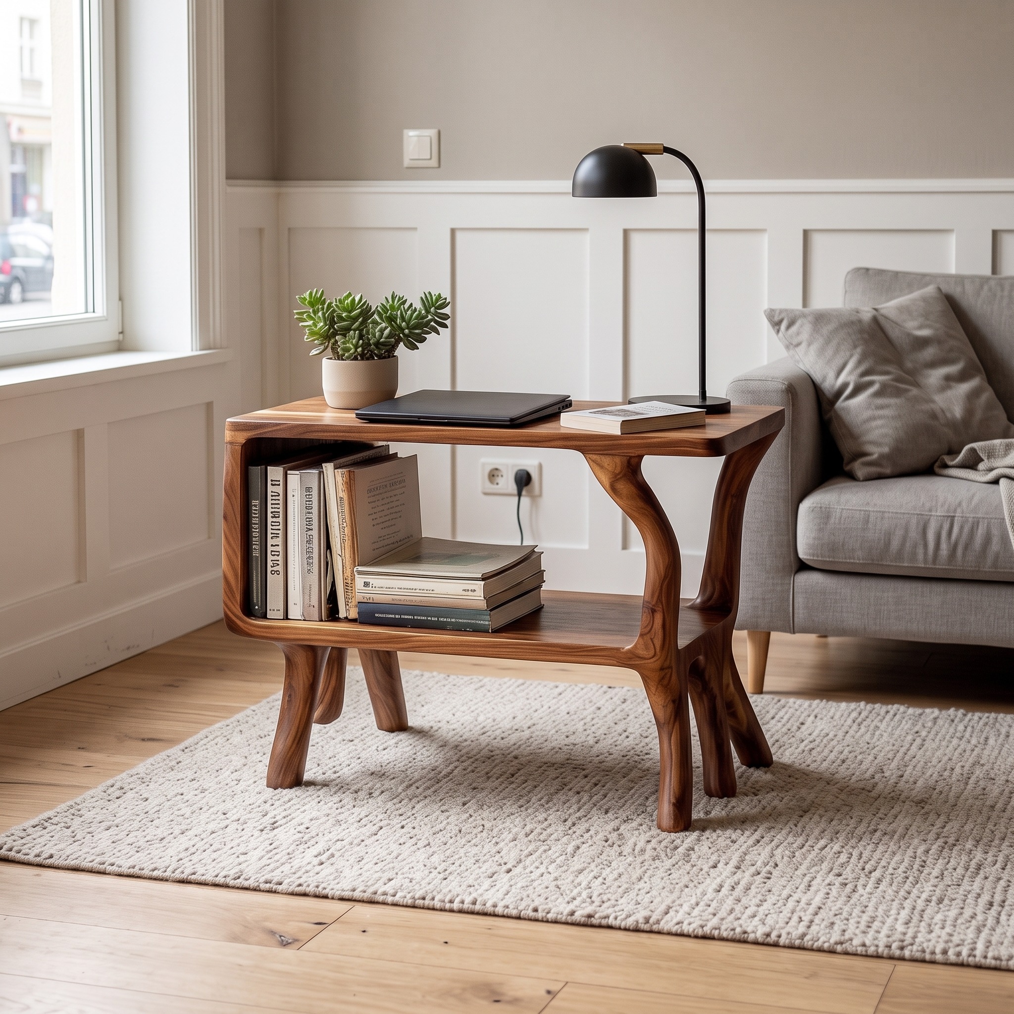 Free Standing Rustic Wood Side Table, Natural Edge Accent End Table for Living Room Sofa, Handcrafted Solid Wood