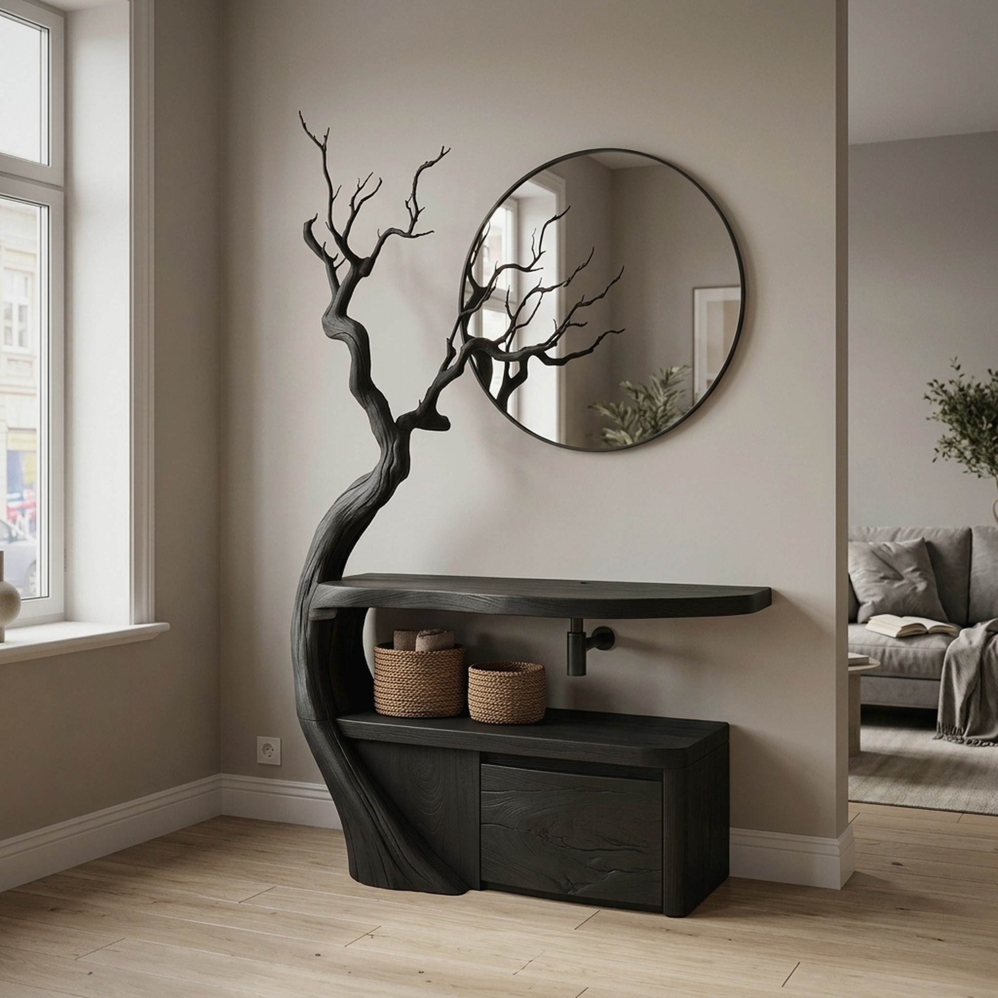 Gothic Halloween Bathroom Vanity with Haunted Tree Branch Design for Bathroom