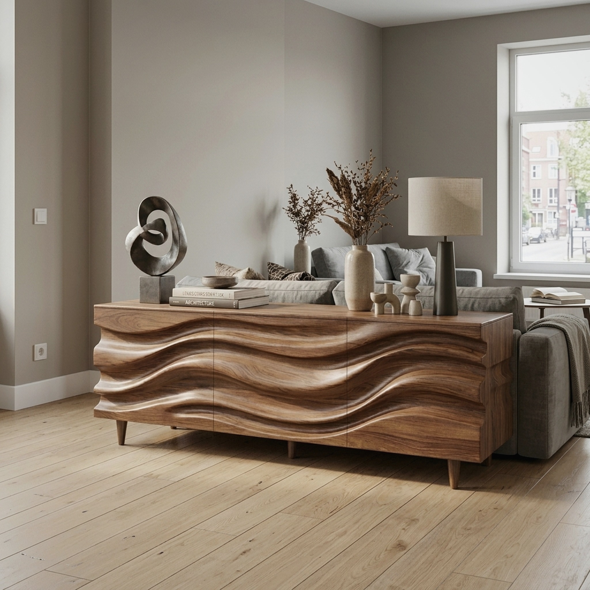 Hand Carved Wave Sideboard for Living Room or Dining Room