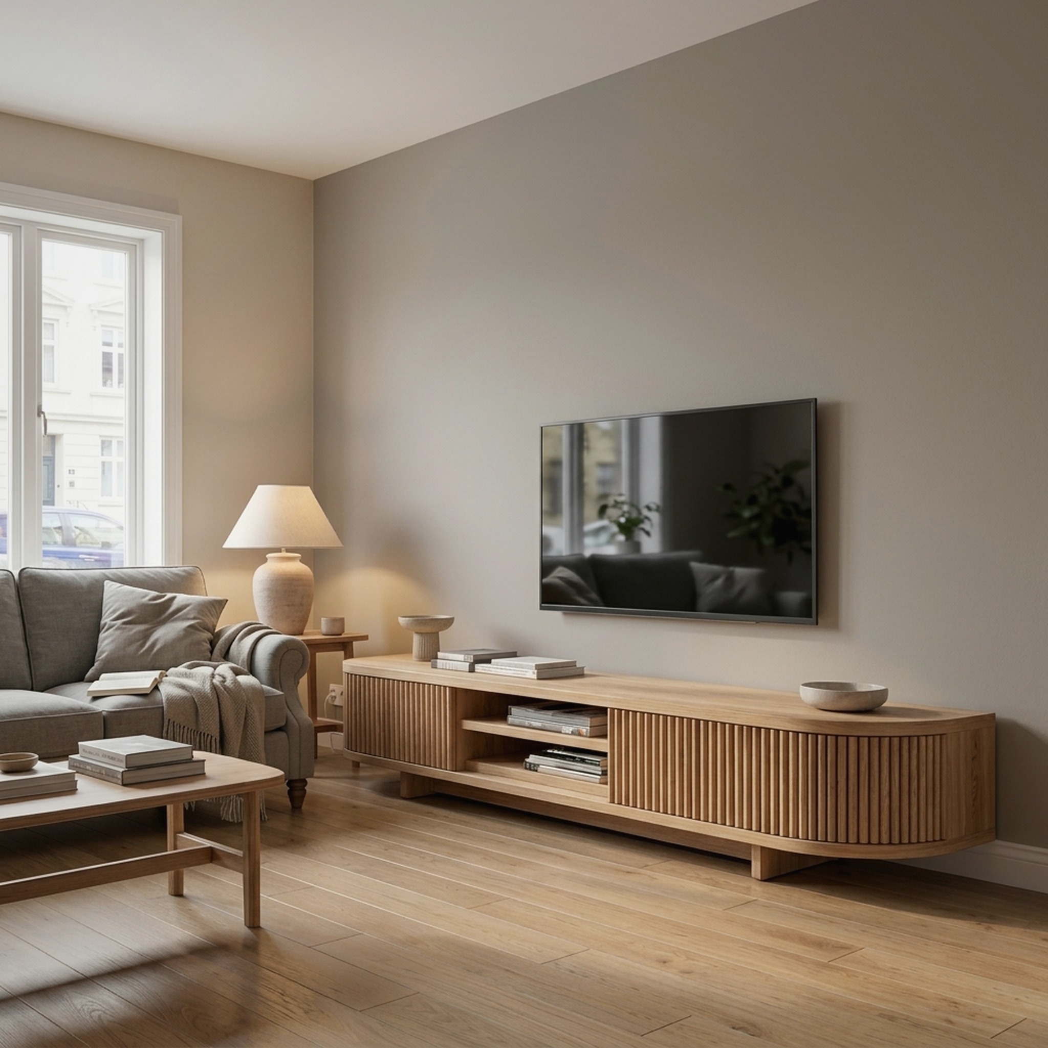 Hand Carved Wooden Media Cabinet for Living Room
