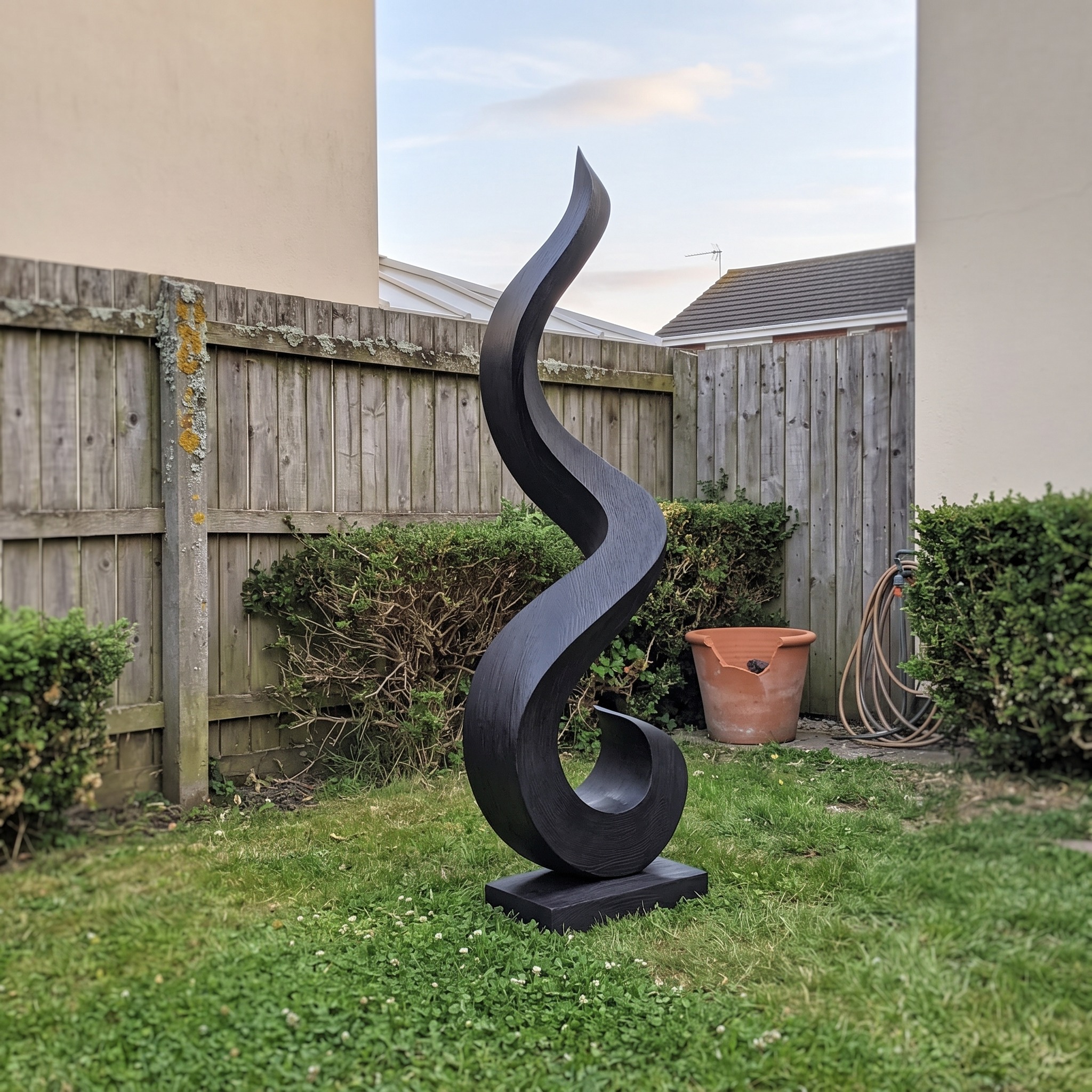 Handcrafted 3D Wood Art Sculpture, Organic Geometric Garden Focal Point Wood Ornament for Outdoor Backyard Decor