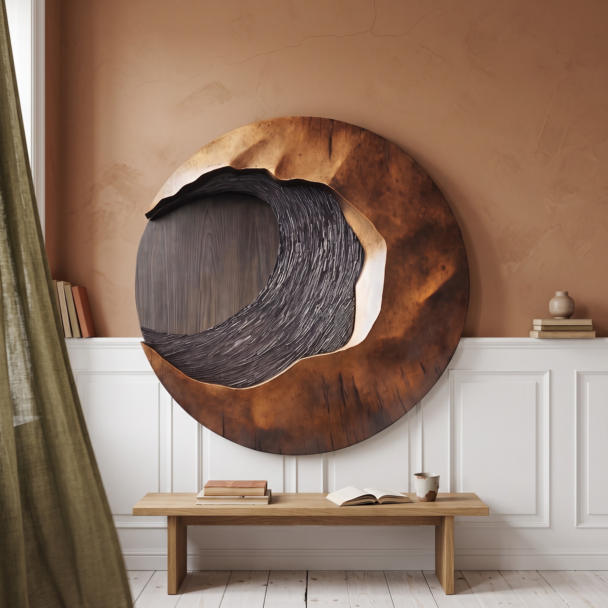 Handcrafted 3D Wood Wall Art, Textured Geometric Wooden Panel Sculpture for Modern Entryway & Living Room Decor