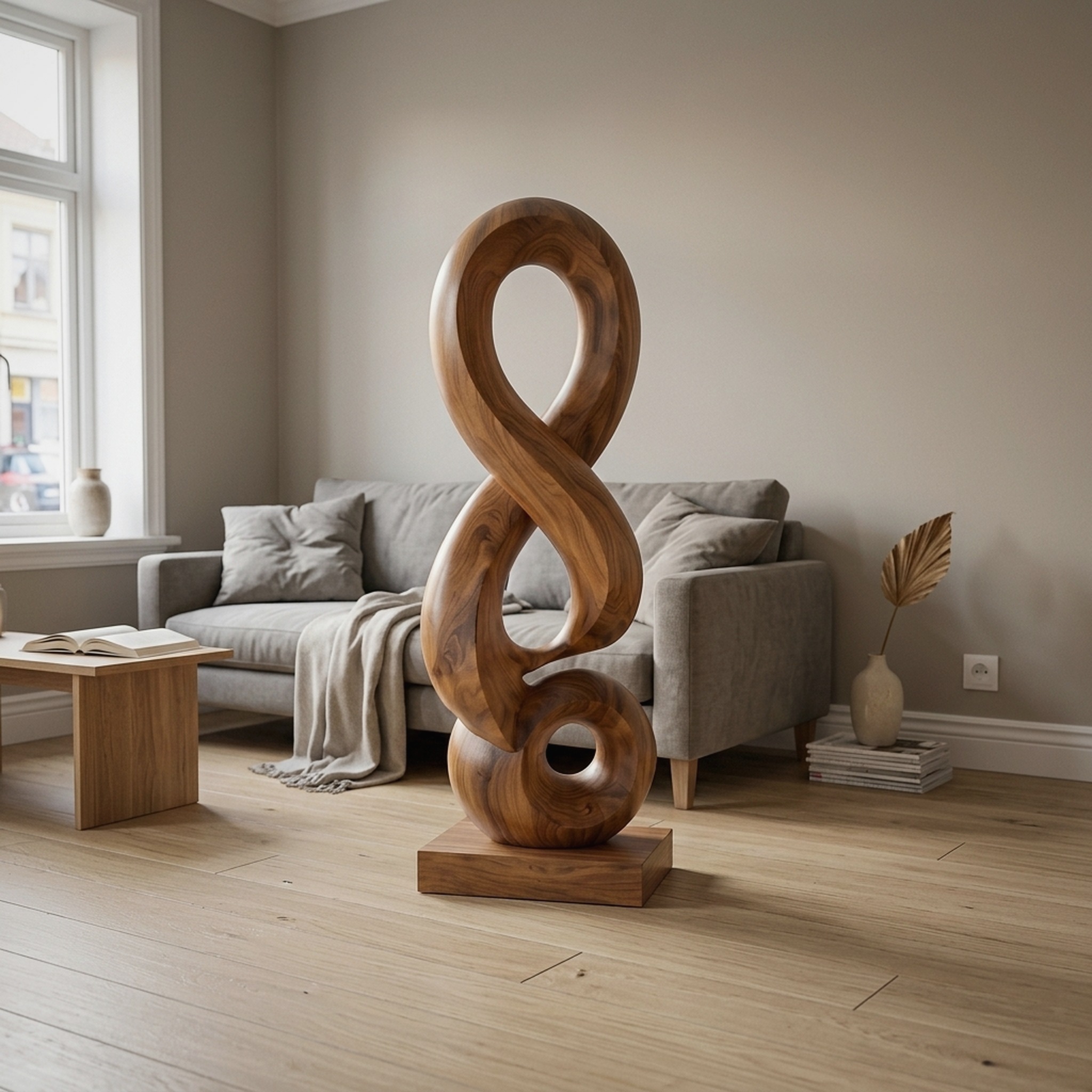 Handcrafted Abstract Wooden Sculpture for Luxury Patio Decor