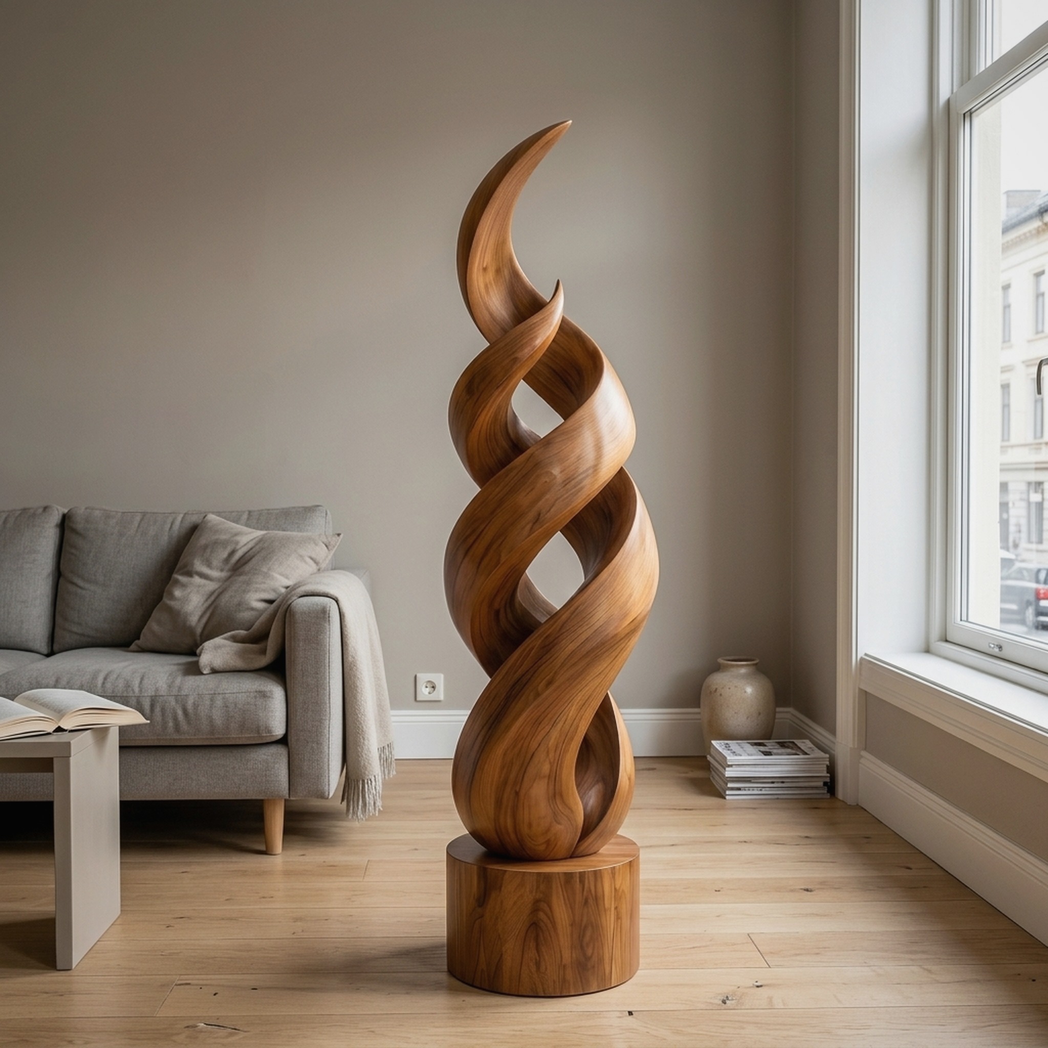 Handcrafted Abstract Wooden Sculpture for Tropical Garden Decor