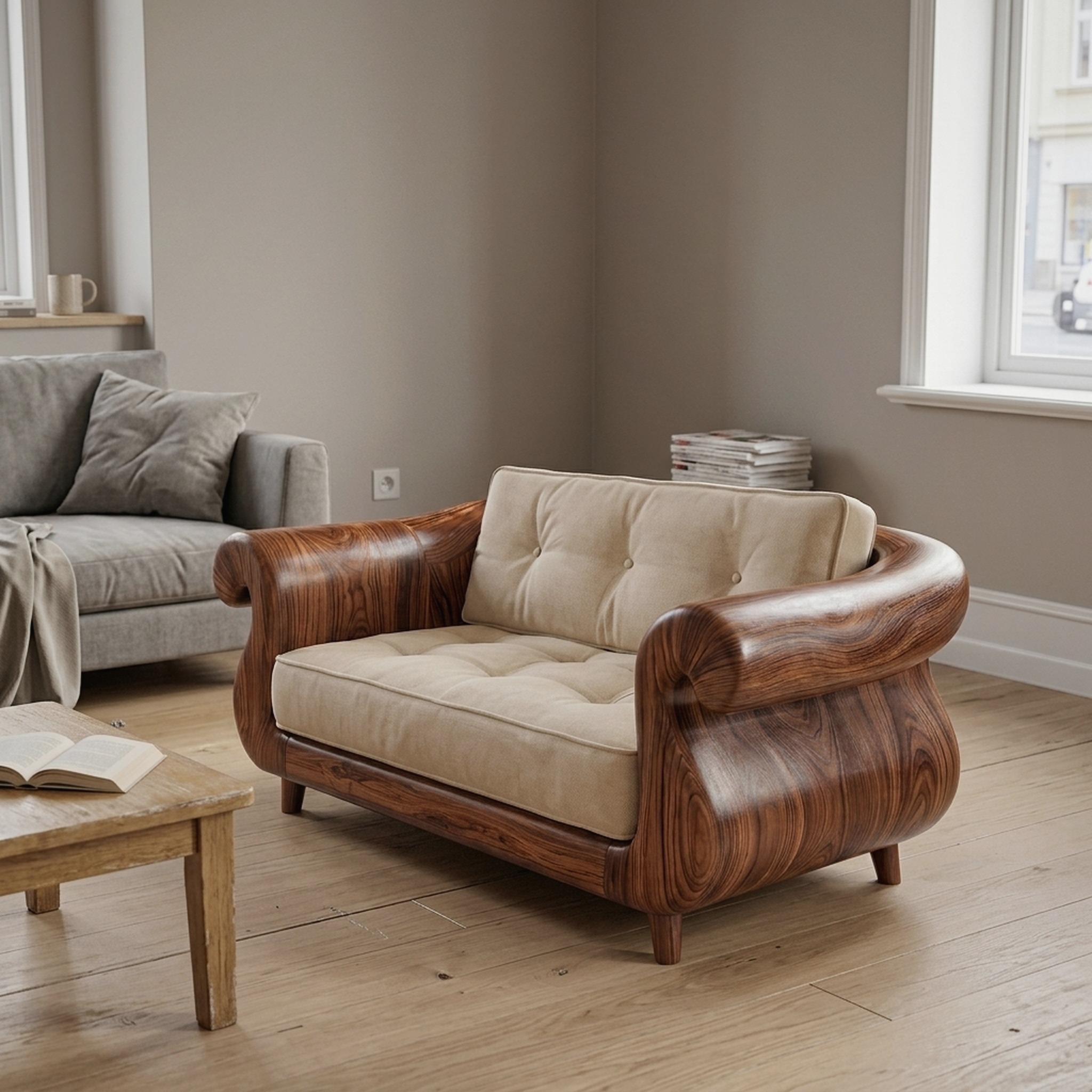 Handcrafted Armchair Nature Inspired Artistic Design for Living Room