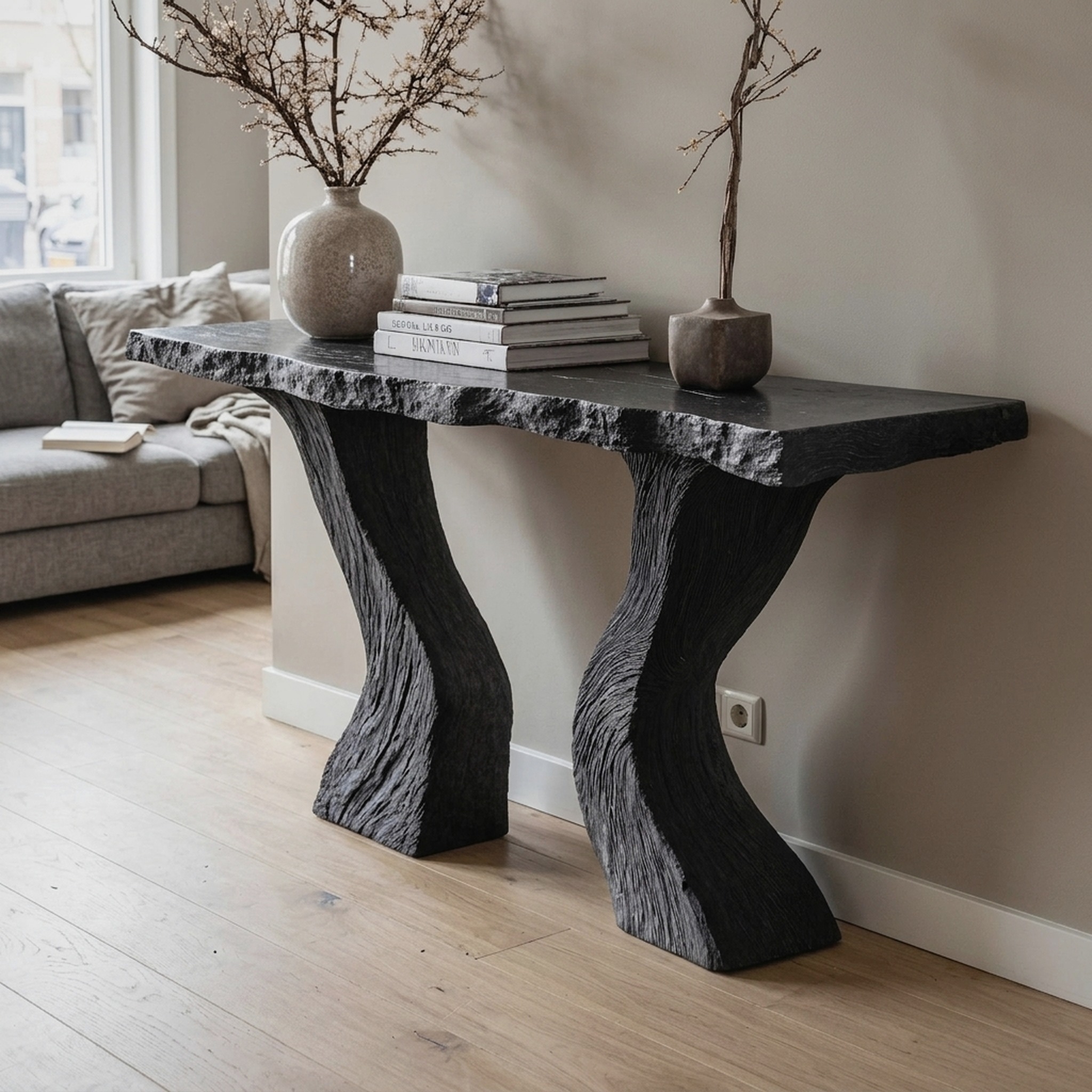 Handcrafted Black Wood Console Table for Entryways