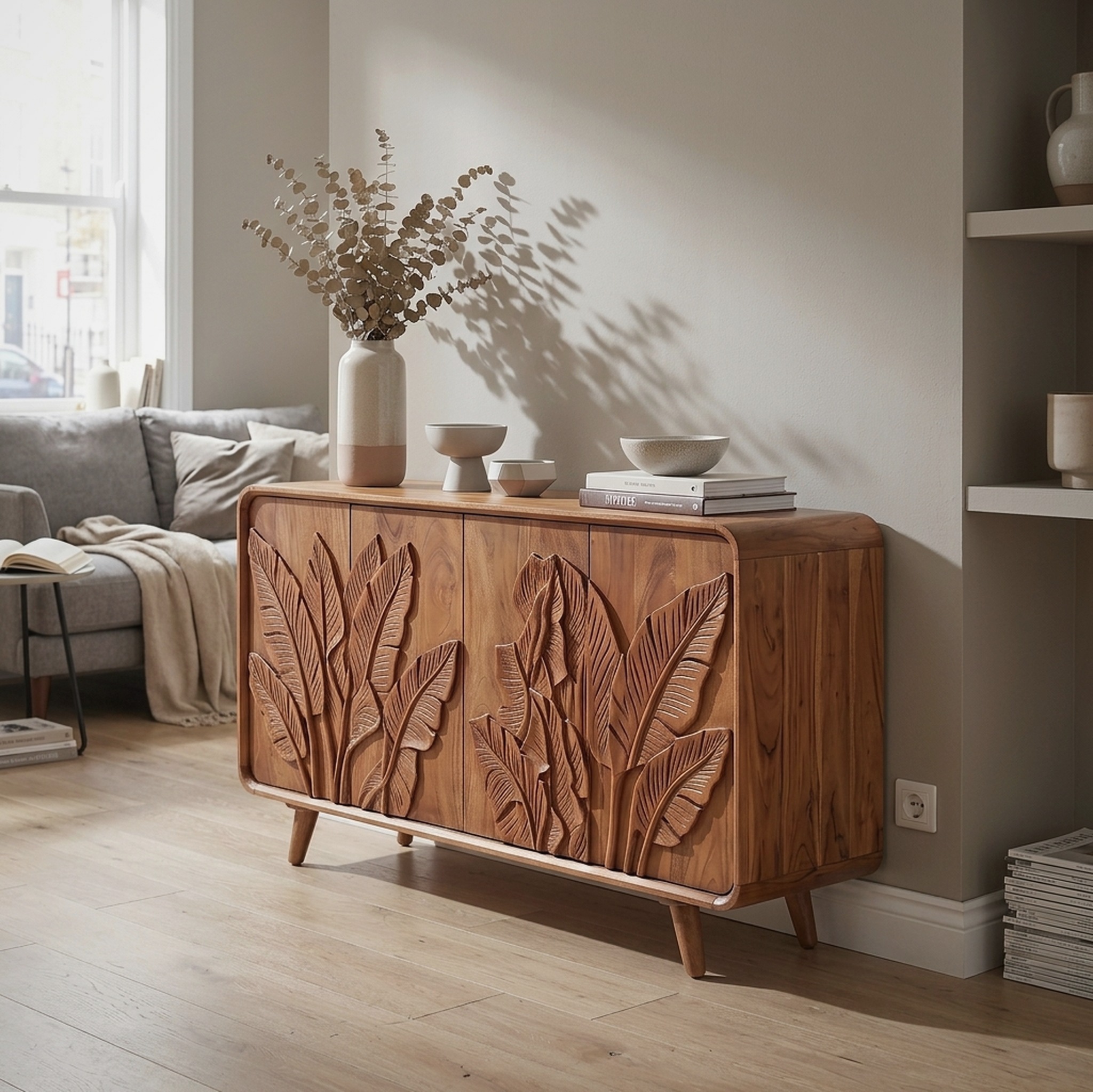 Handcrafted Botanical Sideboard Cabinet Dining Room