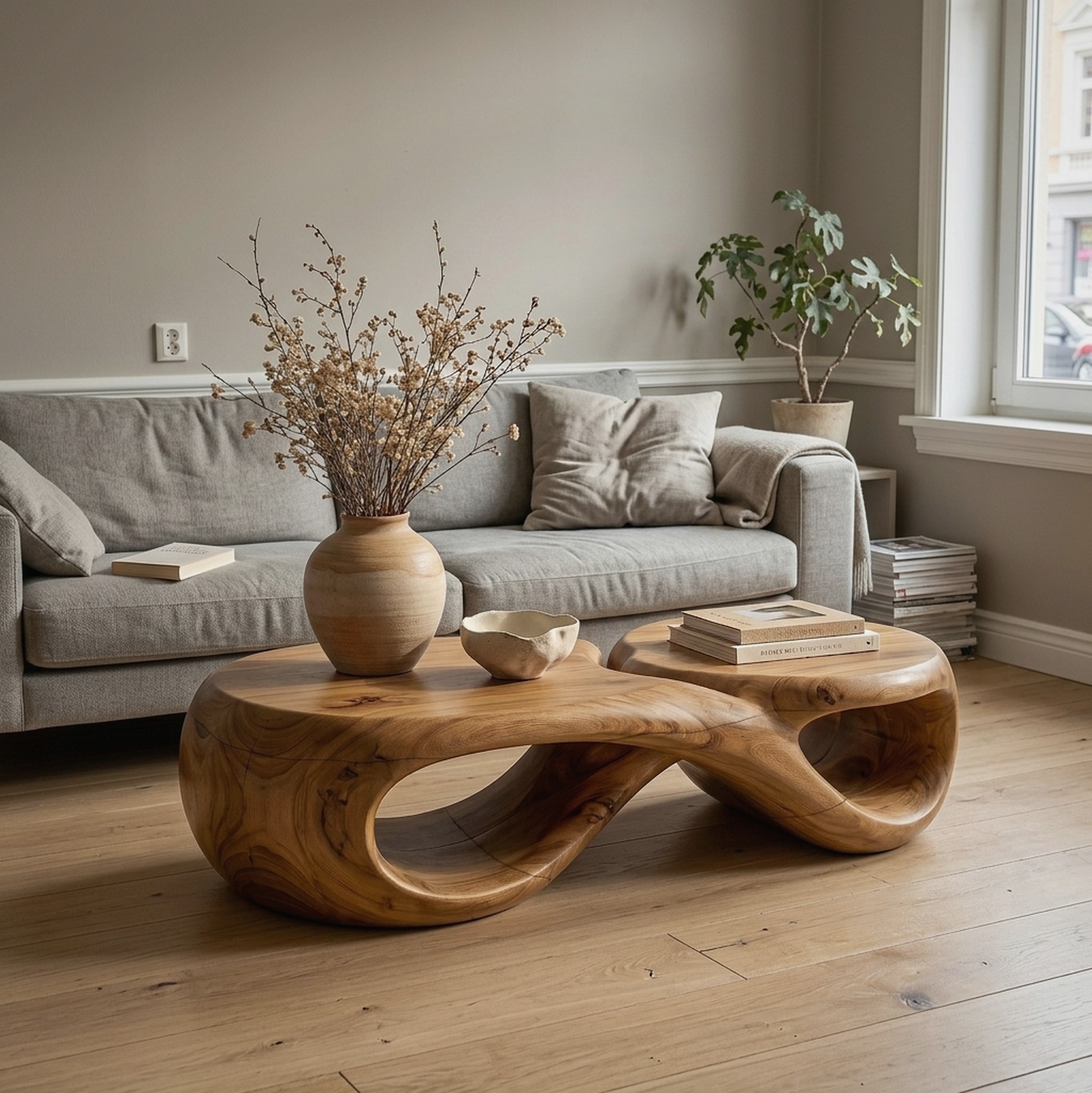 Handcrafted Coffee Table with Sculptural Curved Design for Living Room
