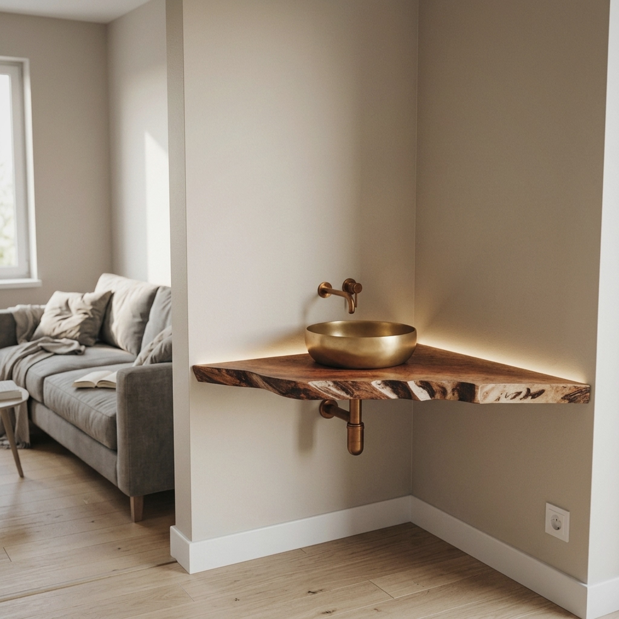 Handcrafted Corner Bathroom Wooden Shelf