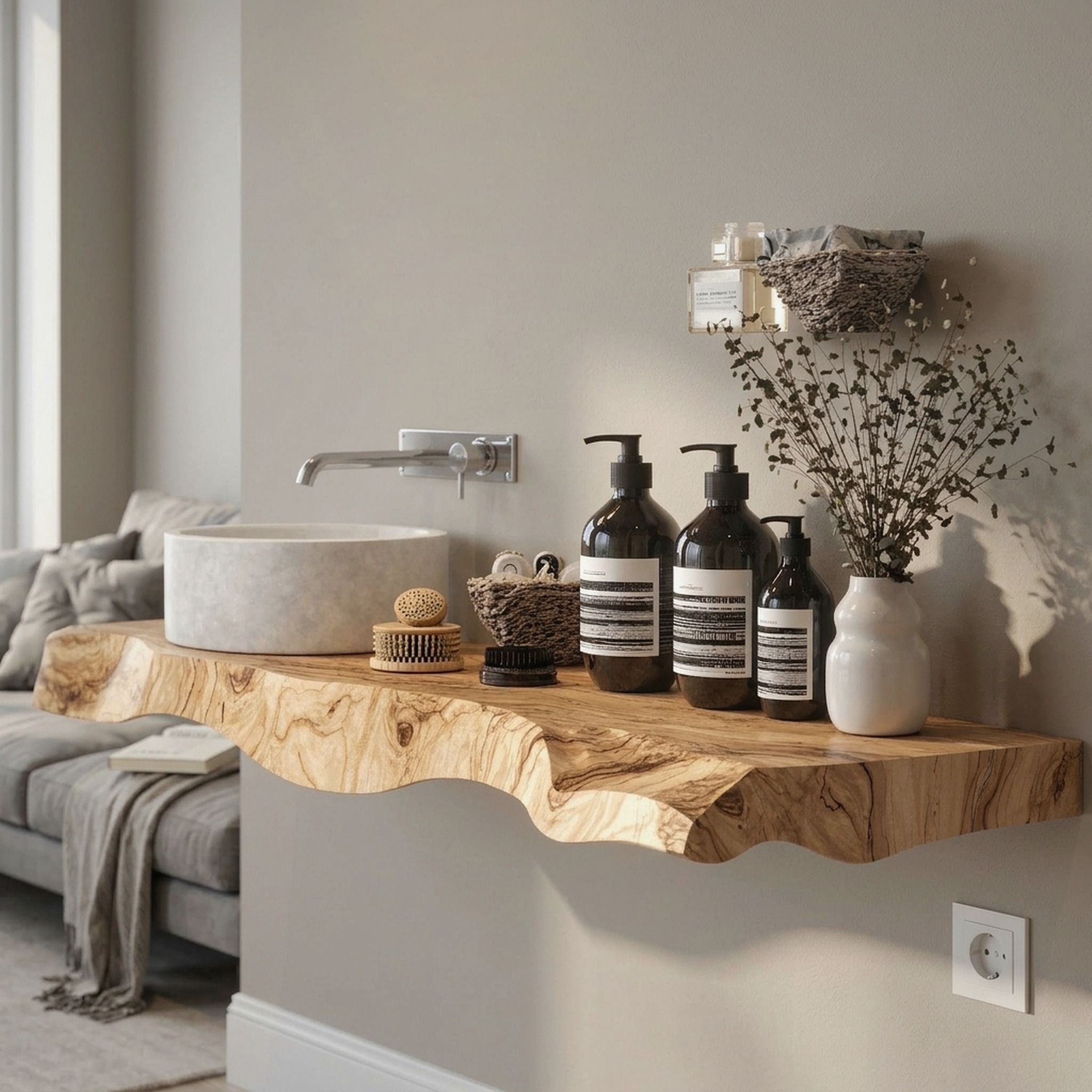 Handcrafted Counter Bathroom Vanity Shelf - Model SILDTBRV045
