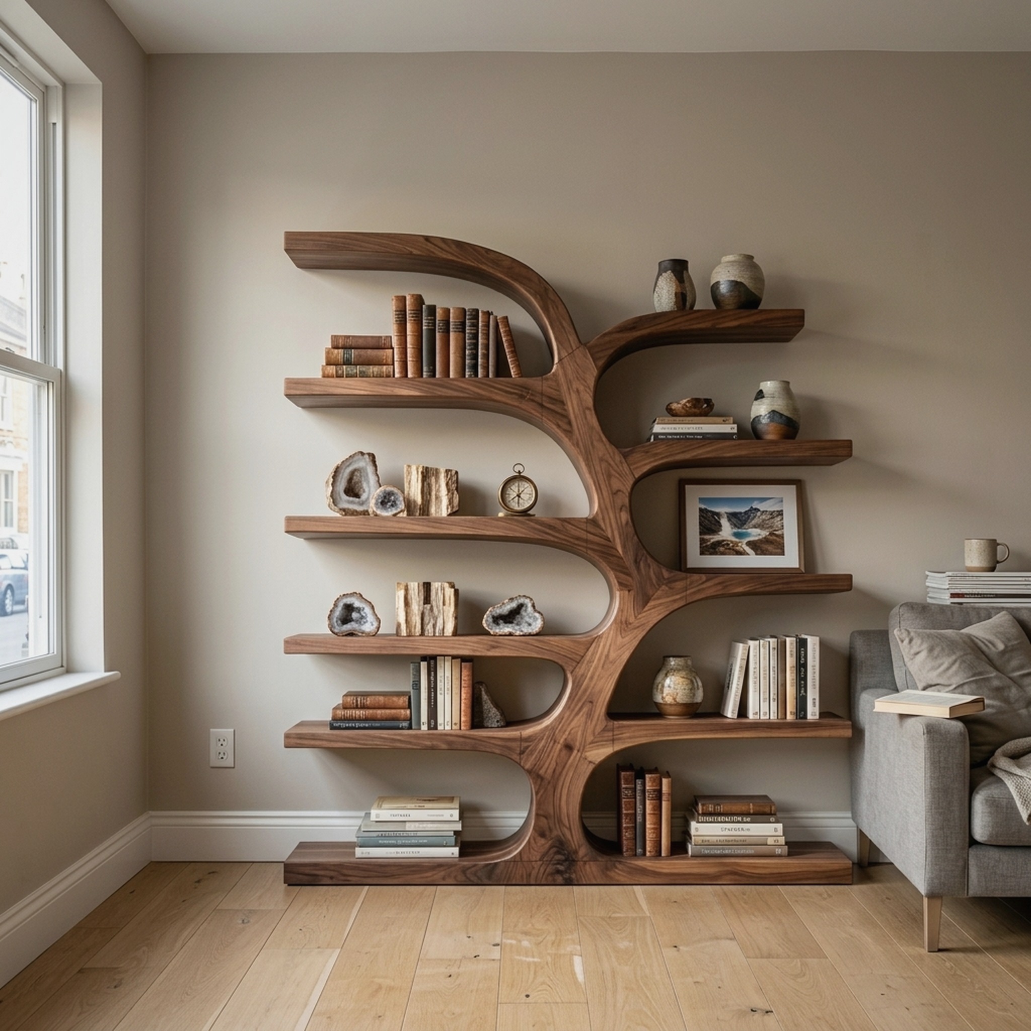 Handcrafted Curved Bookshelf for Living Room Furniture