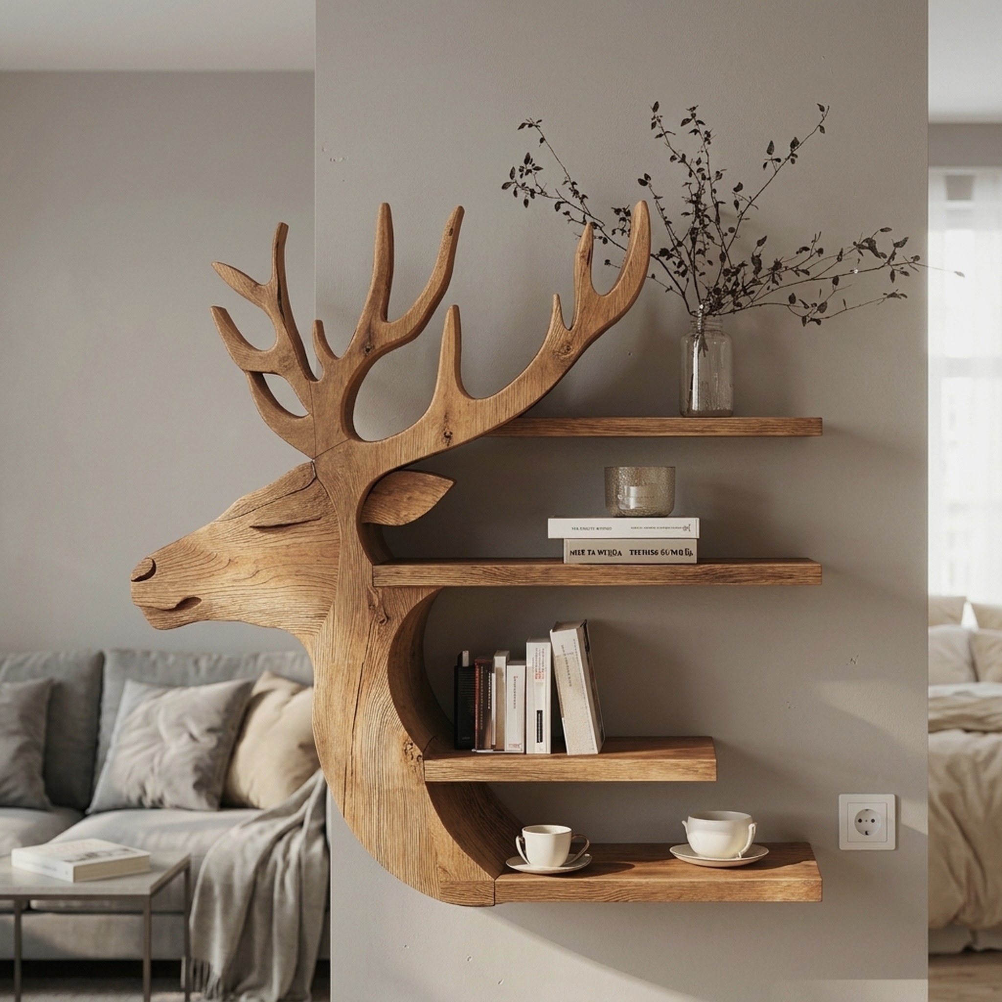 Handcrafted Deer Wall Shelf for Boho or Rustic Style Homes